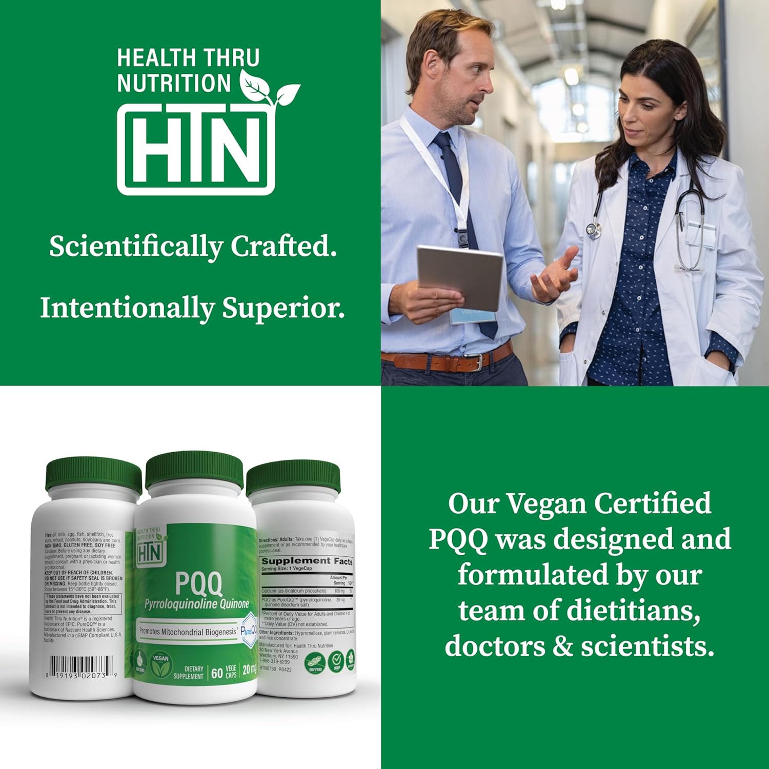Buy now Health Thru Nutrition PQQ 20mg 60 Servings Pyrroloquinoline Quinone as PureQQ | Promotes Mitochondrial Biogenesis | Certified Vegan | Non-GMO Gluten Soy Free Capsules| Clean Label PQQ Supplement at indiglob india