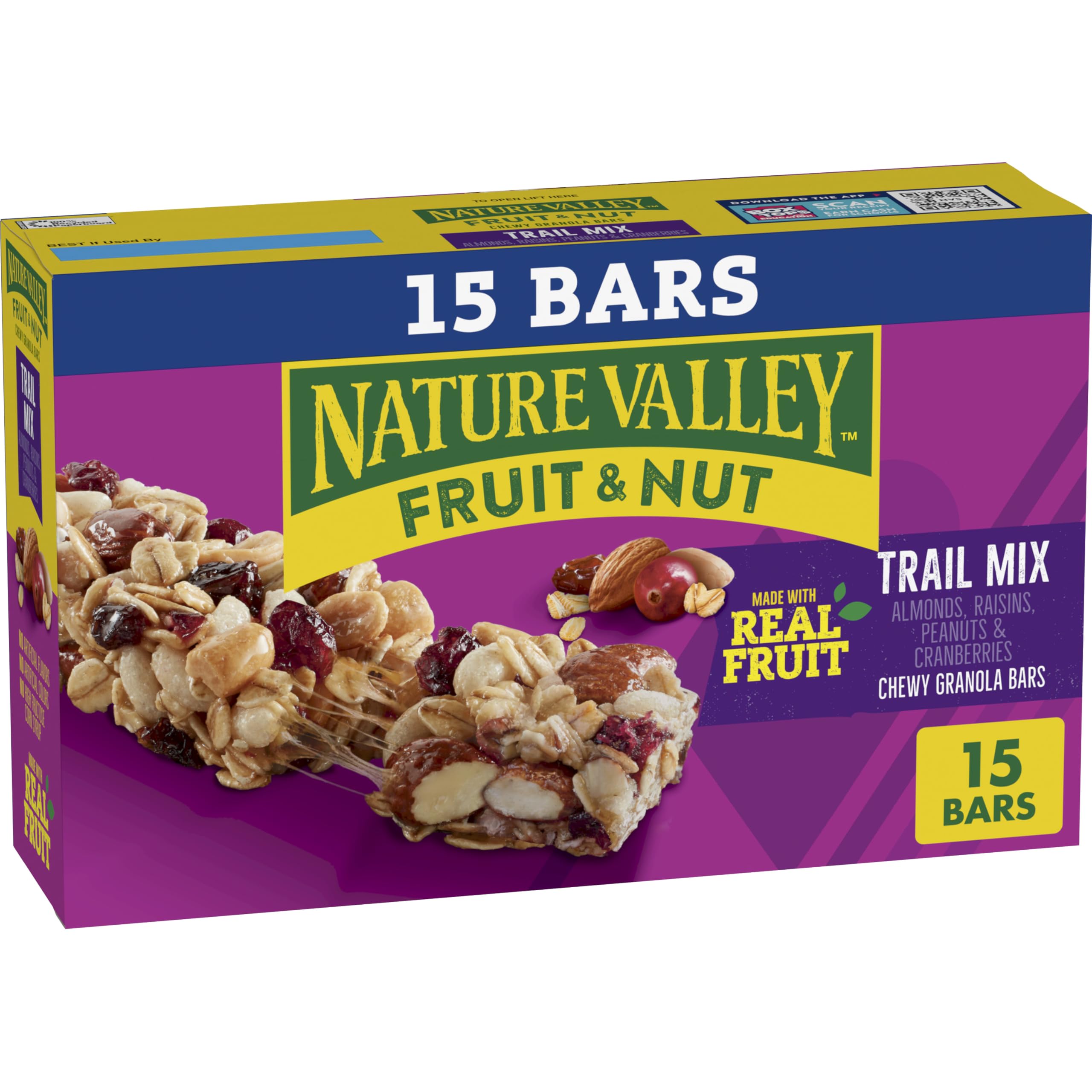 Buy now Nature Valley Chewy Fruit & Nut Trail Mix Granola Bars, Almond Raisin & Cranberry with Whole Grain Oats, No Artificial Flavors or Colors, No High Fructose Corn Syrup, On-the-Go Snack, 15 Bars 18 oz at indiglob india