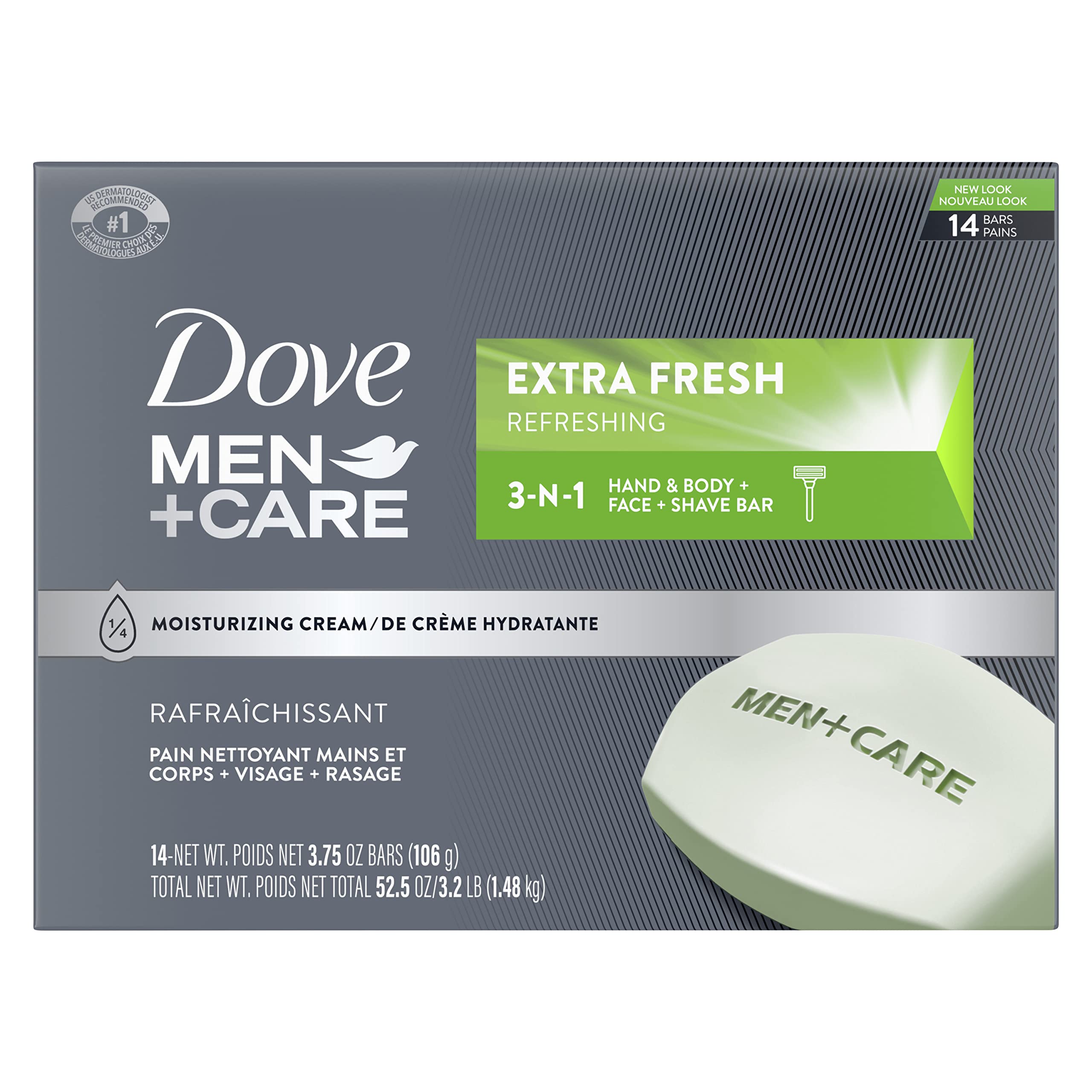 Buy now Dove Men+Care Bar 3 in 1 Cleanser for Body, Face, and Shaving Extra Fresh 14 Bars to Clean and Hydrate Skin Body and Facial Cleanser Mandarin Citrus, Patchouli, and Rosemary scent 3.75 oz 3.75 Ounce (Pack of 14) at indiglob india