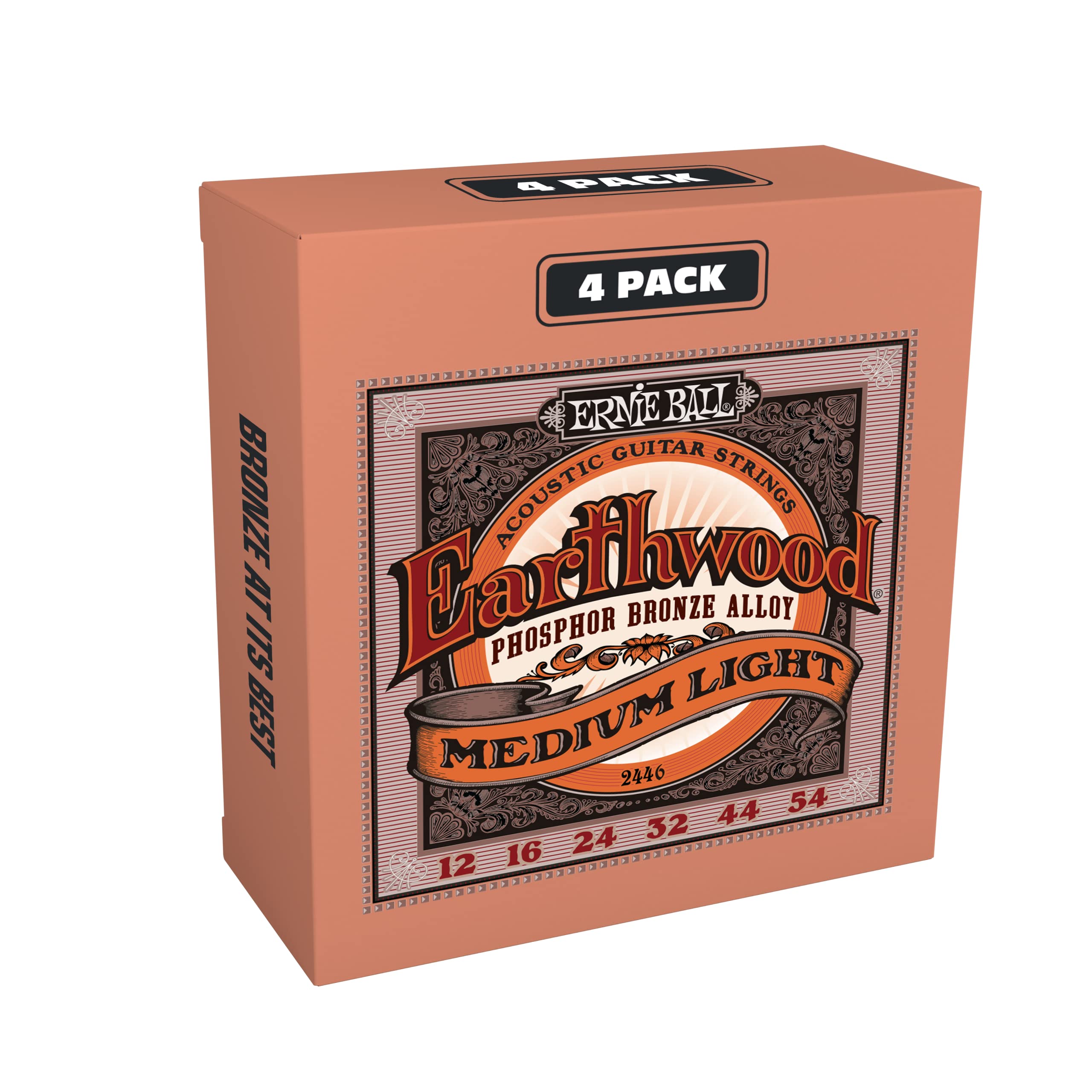 Buy now Ernie Ball Earthwood Medium Light Phosphor Bronze Acoustic Guitar Strings, 12-54 Gauge (P02146) Medium Light (12-54) 4-Pack at indiglob india