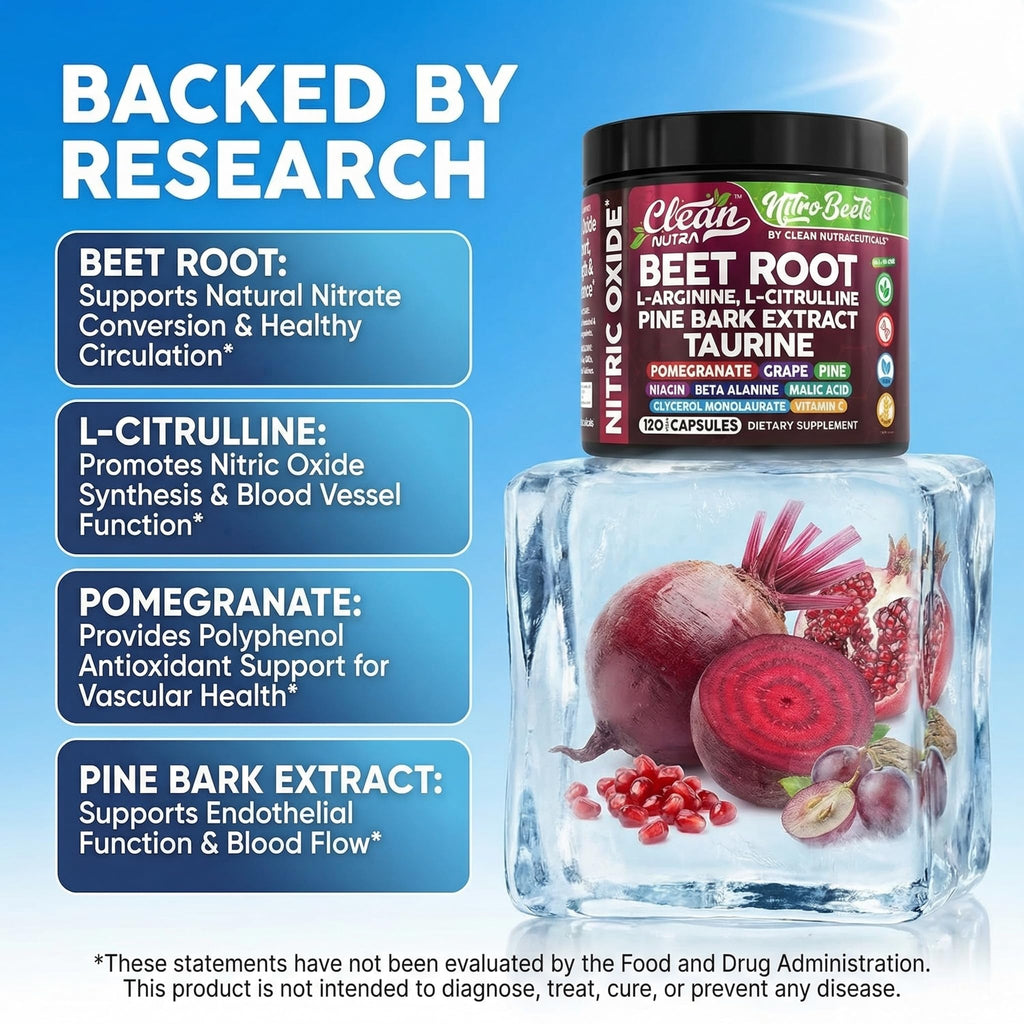 Clean Nutra Organic Beet Root Capsules L Arginine L Citrulline Pine Bark Nitric Oxide Beetroot Powder Arginine Citrulline Supplement Pre Workout Supplements Extract – 120 Vegan Pills