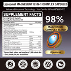 21 in 1 Liposomal 1400mg Magnesium Complex (Citrate, Glycinate, Malate etc) Capsule - 12 Active Types Magnesium with Vitamin D3, B6, B12, C, Ashwagandha & CoQ10 for Women & Men - Support Bone & Muscle