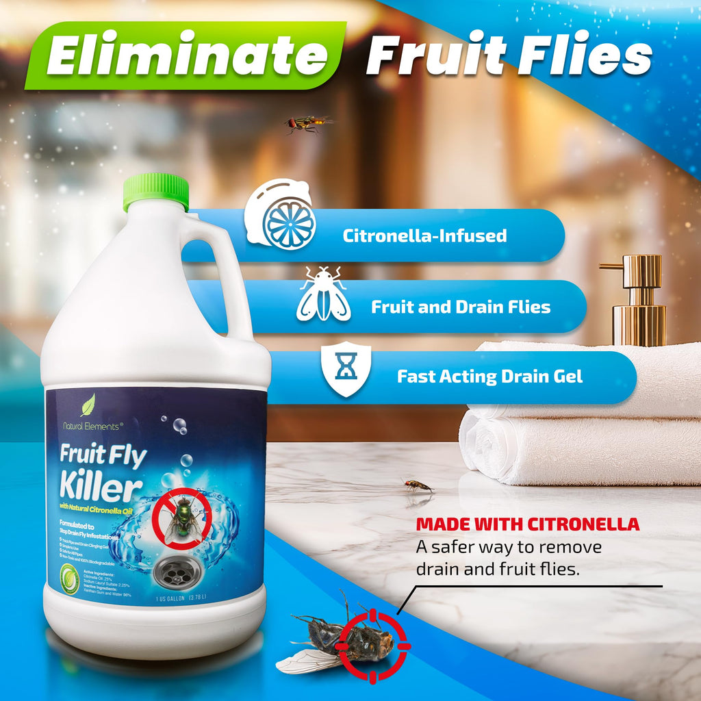 Natural Elements Fruit Fly Killer | Drain Flies, Gnats, Flying Ants | Home & Commercial Use | Non-Toxic Gel Formula | 1 Gallon | 128 Fl Oz