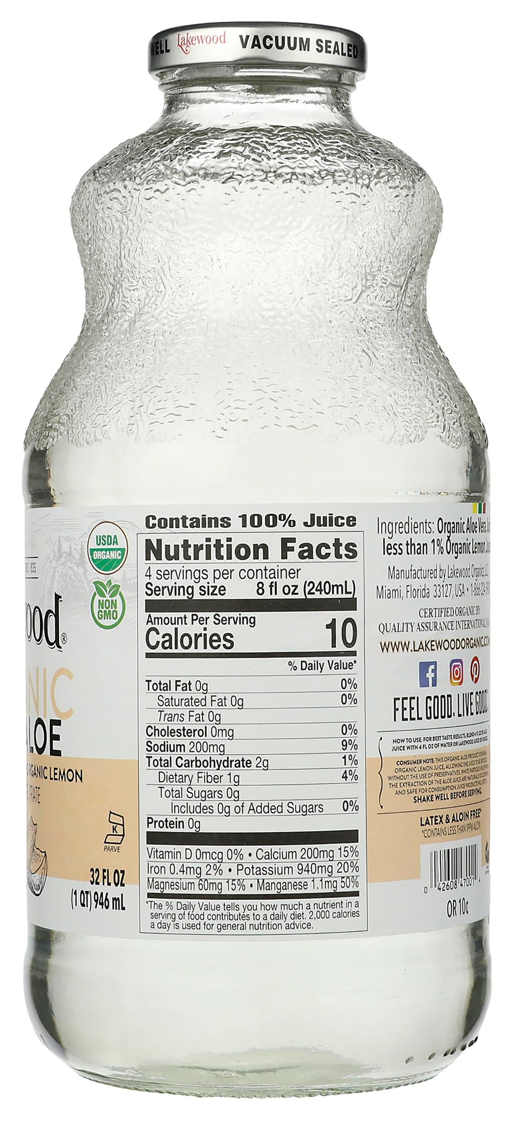 Lakewood Juice Aloe Vera ORG, 32 FO