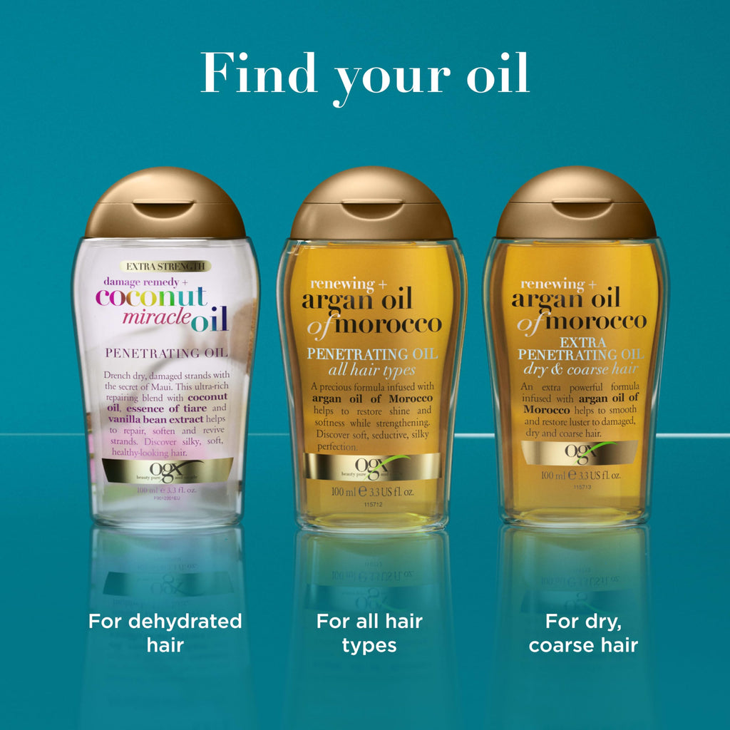 OGX Renewing + Argan Oil of Morocco Hair Oil, Extra Strength Penetrating Serum Treatment for Dry, Damaged, Frizzy, Curly & Coarse Hair, Cold-Pressed Argan_Oil, Shine, 3.3 Fl Oz (Pack of 6)