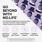 MD. Life Potassium Magnesium Supplement, High Absorption, 30 Capsules | Chelated Mineral Blend for Vascular Health, Muscle Function and Leg Cramp - Doctor Designed - Non-GMO, Vegetarian