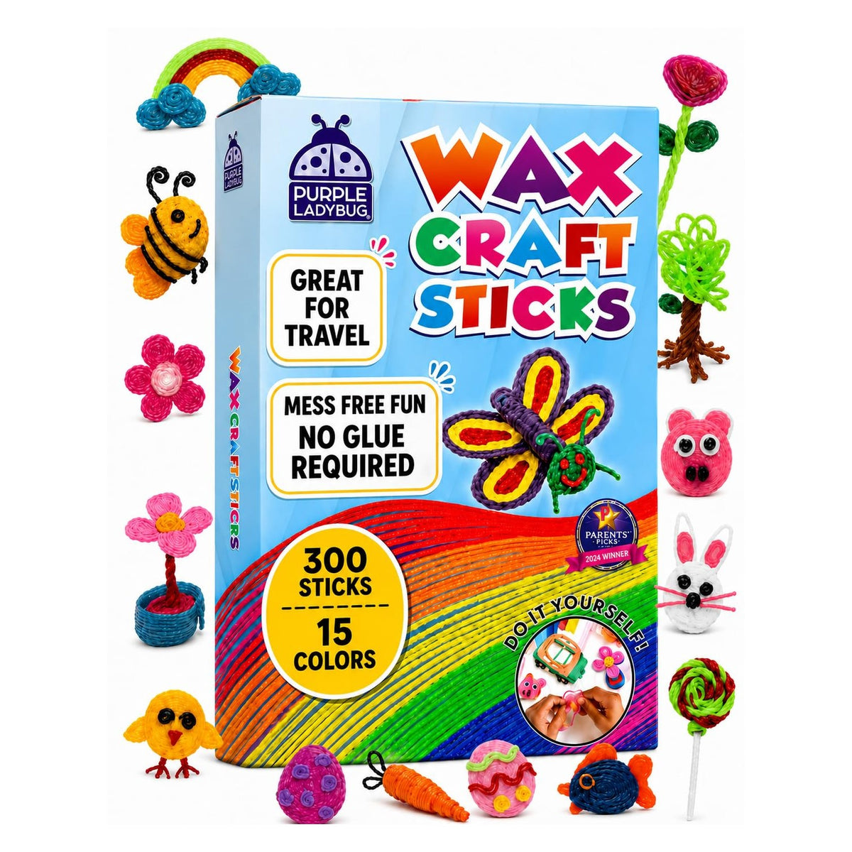 Wax Craft Sticks for Kids 300 PCS in 15 Colors, Mess-Free Sensory Craft