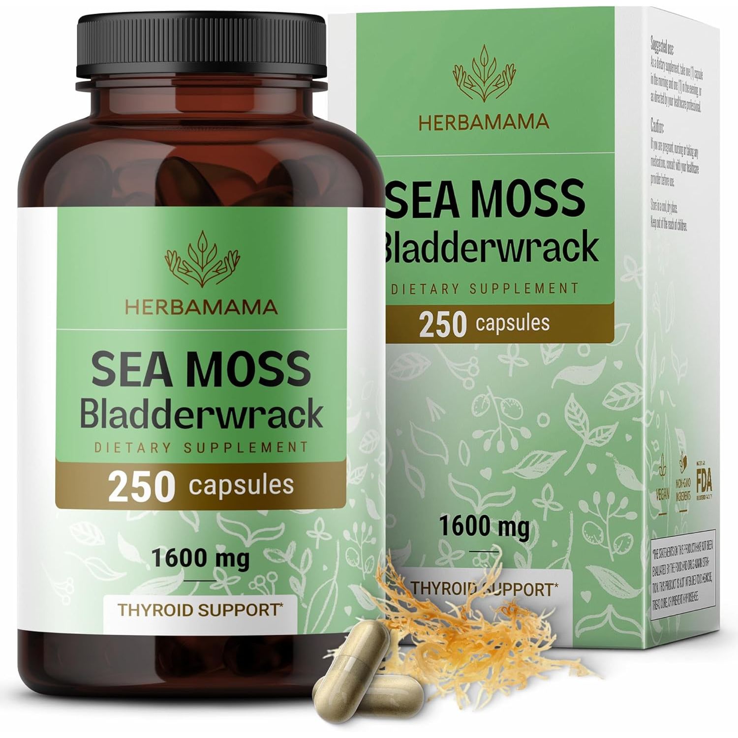 Buy now HERBAMAMA Sea Moss and Bladderwrack Capsules - 1600mg Irish Sea Moss for Immune Support - Vegan, Non-GMO Immunity Supplement for Overall Support 250 Count (Pack of 1) at indiglob india