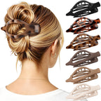 4 PCS Large Flat Hair Clips for Women Girls, French Concord Lay Down Claw Clips for Thick Thin Hair, Comfortable Curved Flat Clip, Leopard Print Stylish Strong Hold Hair Accessories, Tortoise