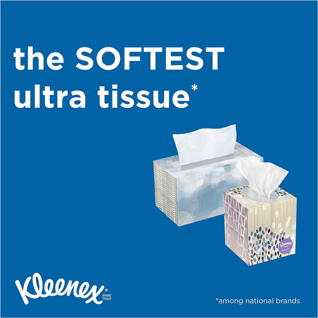Buy now KLEENEX Ultra Soft Facial Tissue, 3-Ply, White, 8.2 inch x 8.4 inch, 75/Box, 4 Box/Pack - Packaging May Vary (Assorted color and style boxes),Pack of 4, at indiglob india