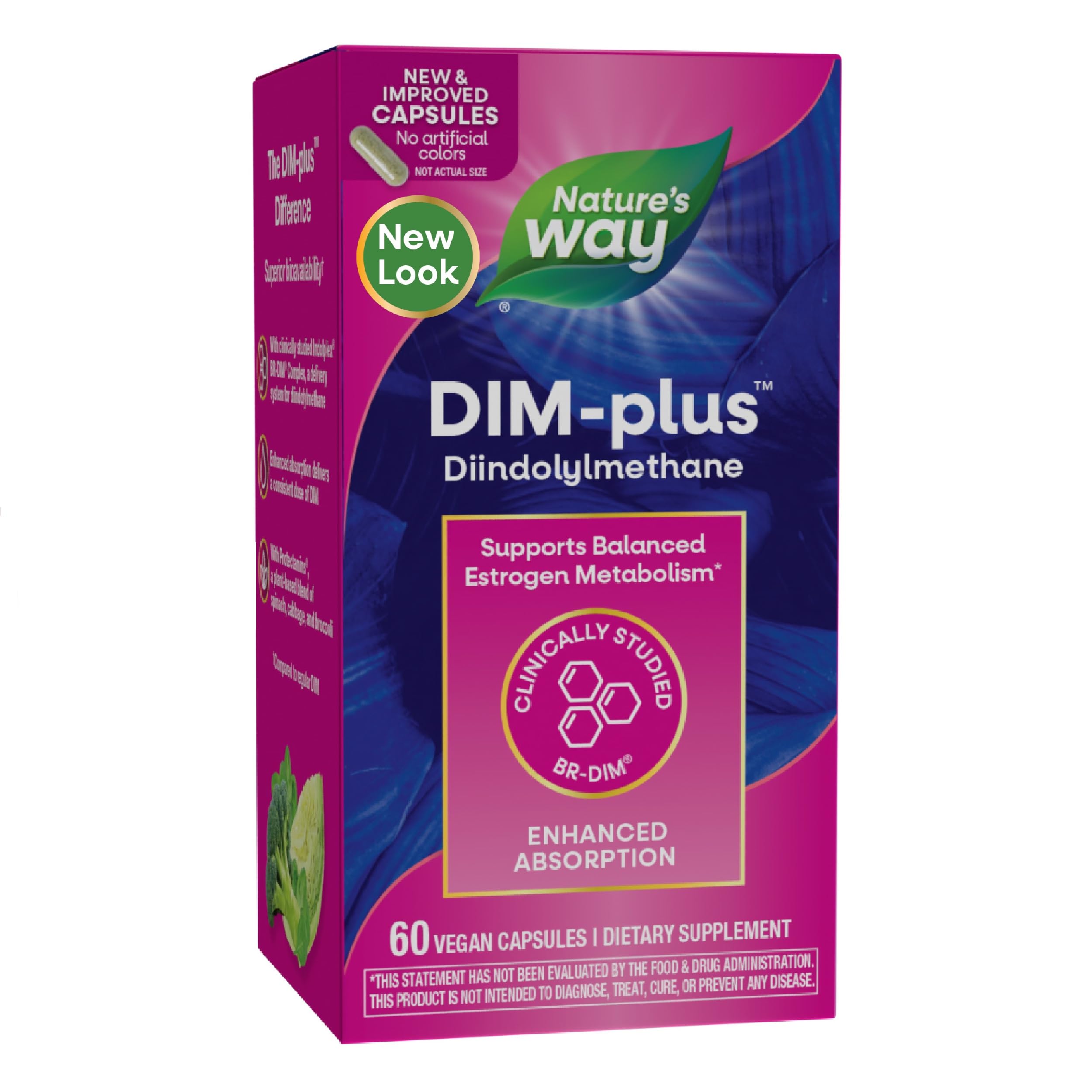 Nature's Way DIM-Plus DIM Supplement, BR-Diindolylmethane 100 mg, 120 ct | Supports Balanced Estrogen Metabolism, Prostate Function, and Premenstrual Breast Comfort*, 120 Vegan Capsules
