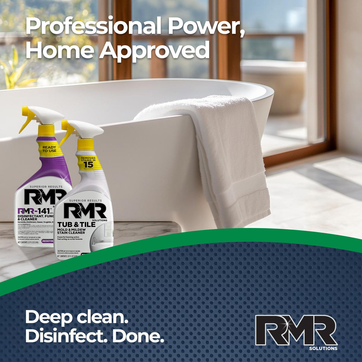 RMR Bathroom Mold Remover Bundle - RMR-141 EPA Registered Mold & Mildew Remover, 2-Step Bathroom Cleaning & Disinfecting System for Showers, Sinks, Tile, Grout, 2–32 Oz Bottles