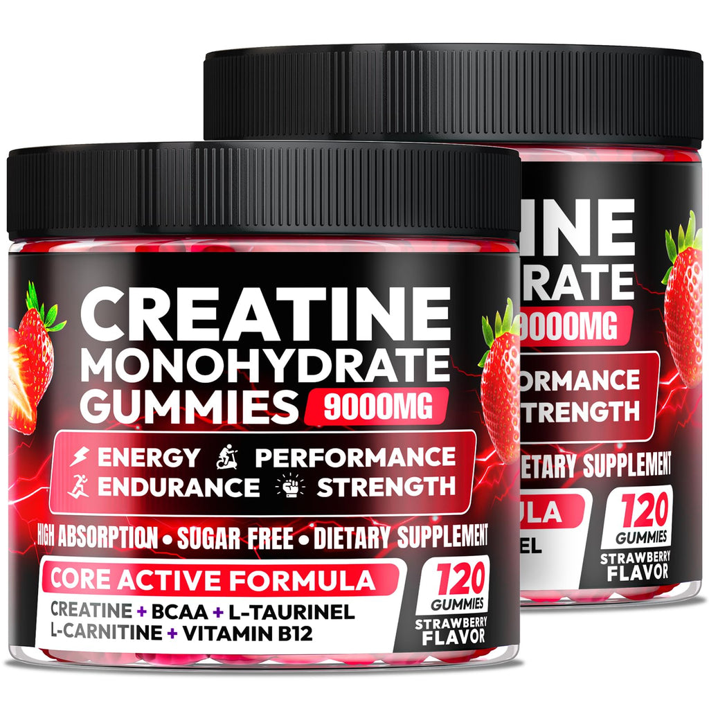 Creatine Monohydrate Gummies 5000MG, Creatine Gummy for Men & Women 120Ct | Pre-Workout for Adults, Creatine Gummy with L-Taurine, BCAA 2:1, B12/6 for Muscle Support, Enhance Strength, Energy Boost