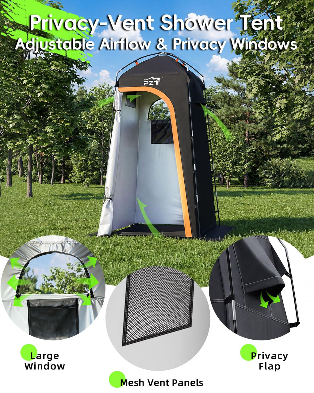 Large Shower Tent, Portable Privacy Tent with Mesh Floor & Carrying Bag