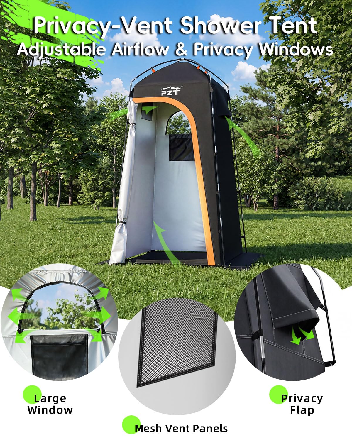 Large Shower Tent, Portable Privacy Tent with Mesh Floor & Carrying Bag