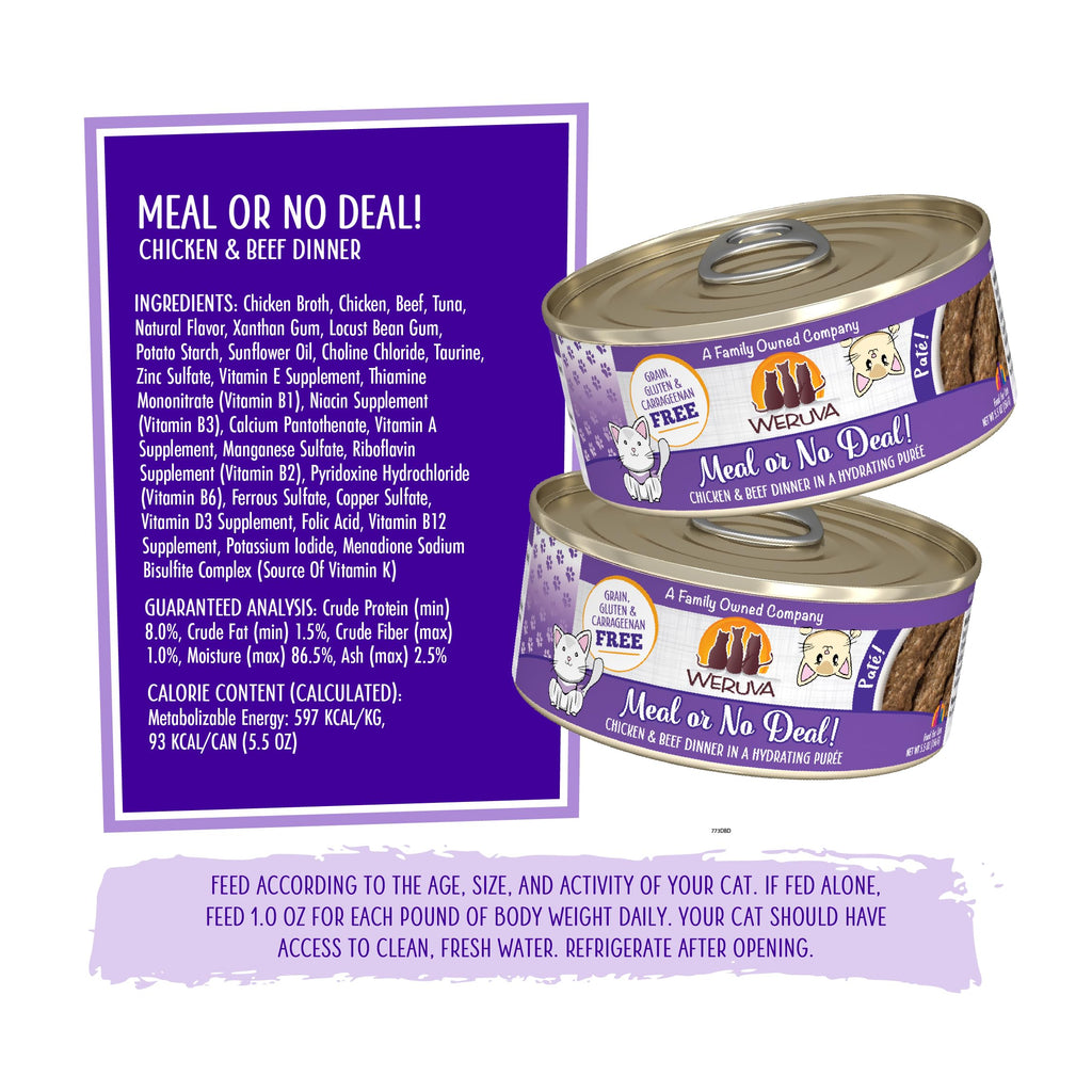 Weruva Wet Cat Food, Meal or No Deal with Chicken and Beef Pate, 5.5oz Can, Pack of 8