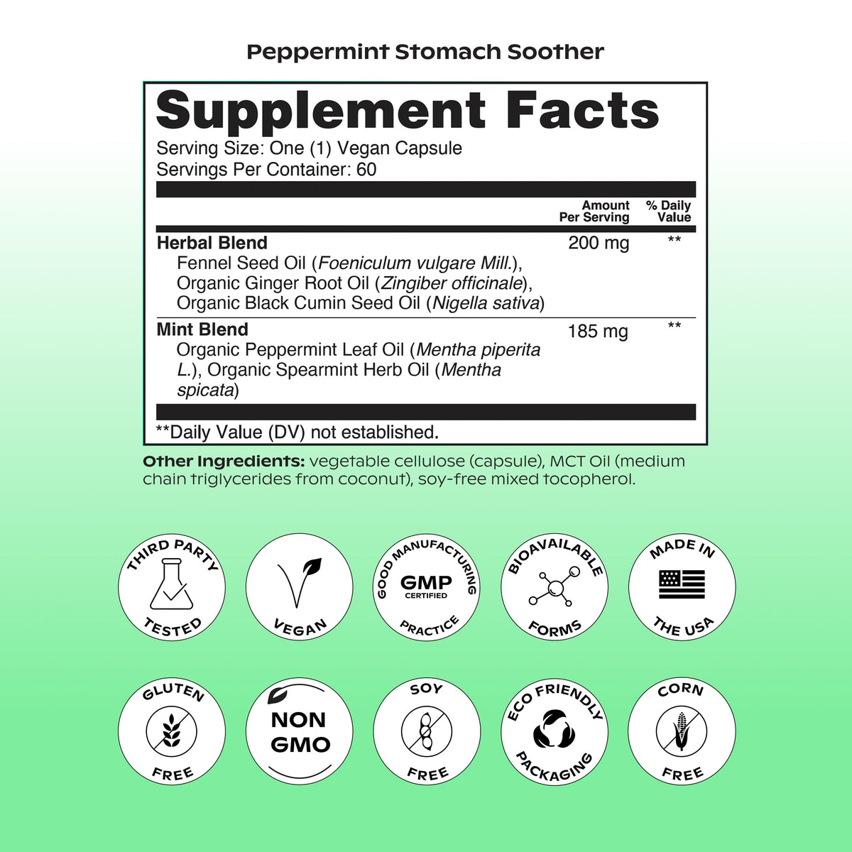 wholier Peppermint Stomach Soother, Ginger, Fennel & Spearmint, 60 Capsules