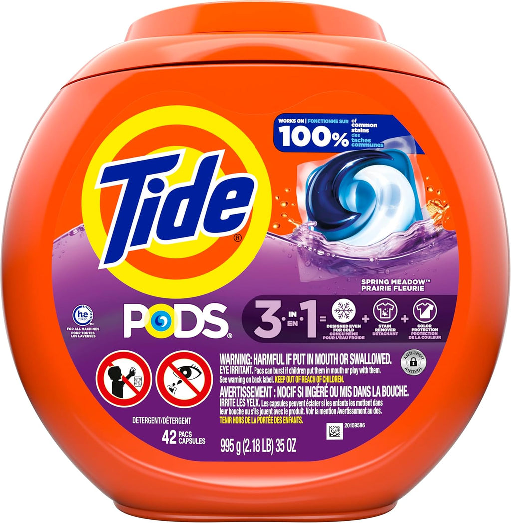 Buy now Tide PODS laundry detergent pacs, 3-in-1 Stain Remover, Odor Fighter, Color Protector, 42 Count, HE compatible, Spring Meadow Scent at indiglob india