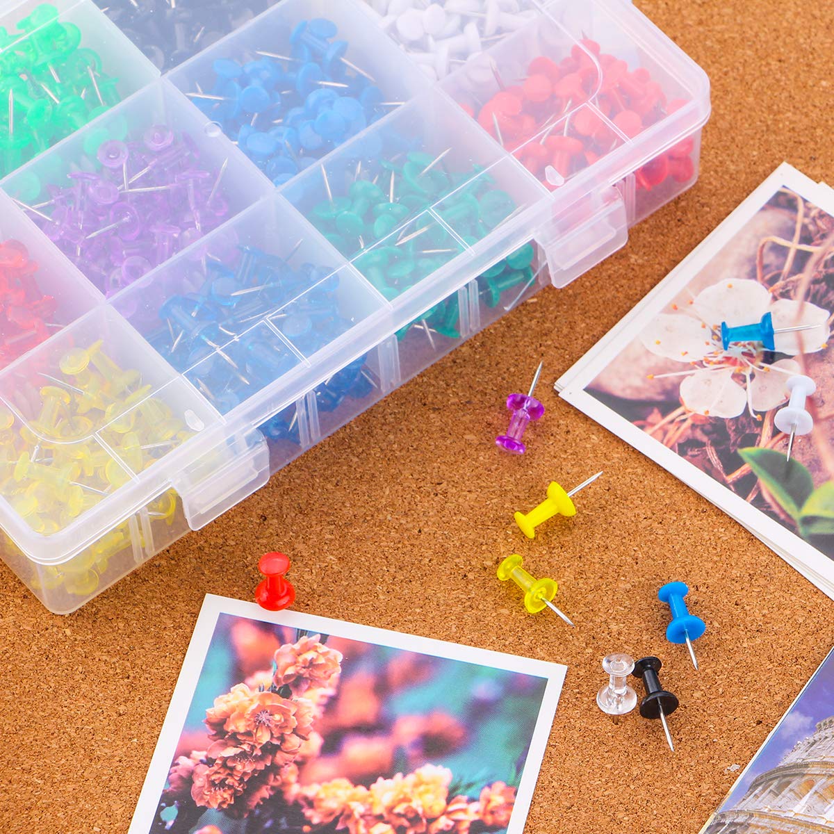 Push Pins Color Thumb Tacks 600-Count Standard Pins Steel Point and Colored Plastic Head, 12 Assorted Colors