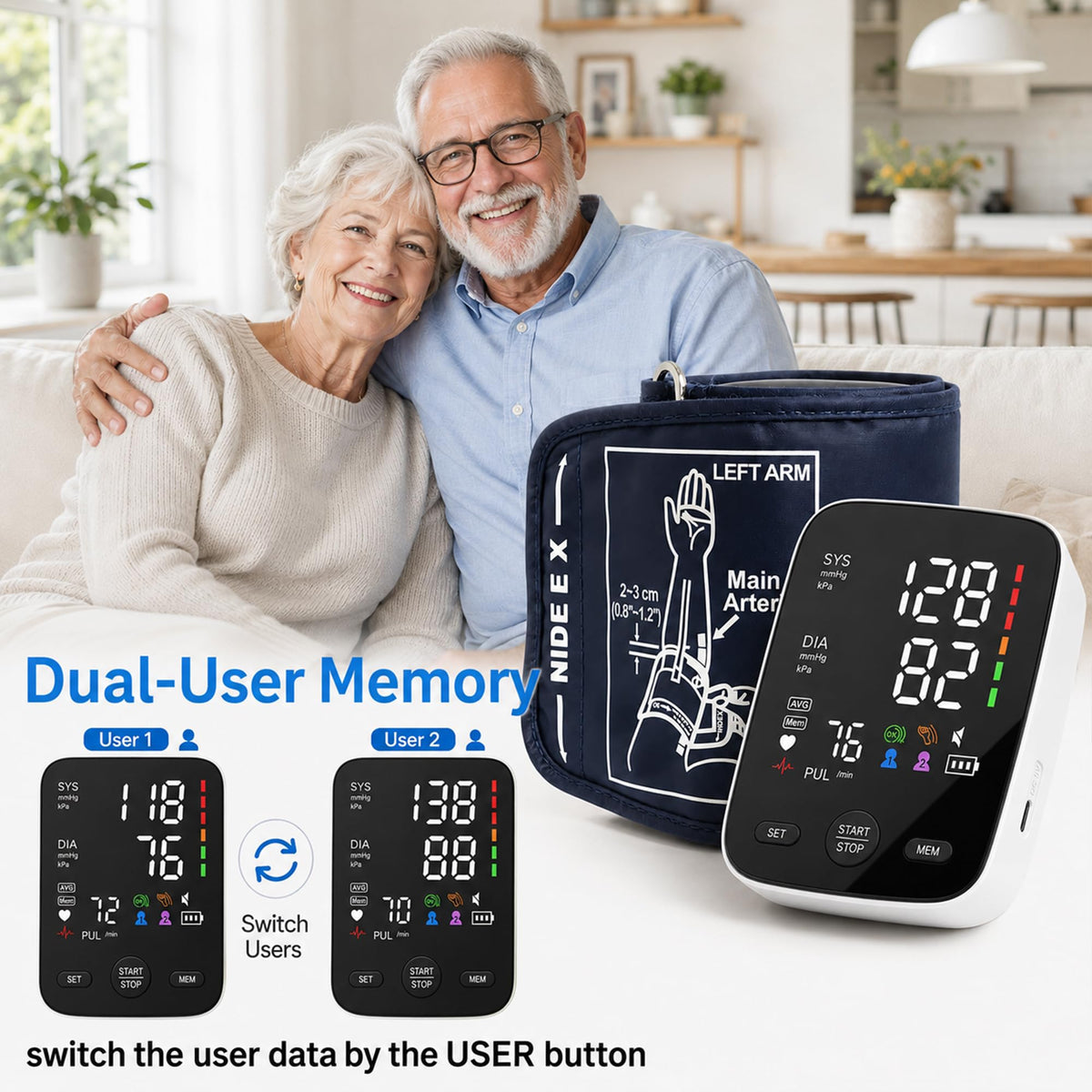 FDA-Cleared Blood Pressure Monitor, Easy One-Touch BP Machine, Wide Cuff