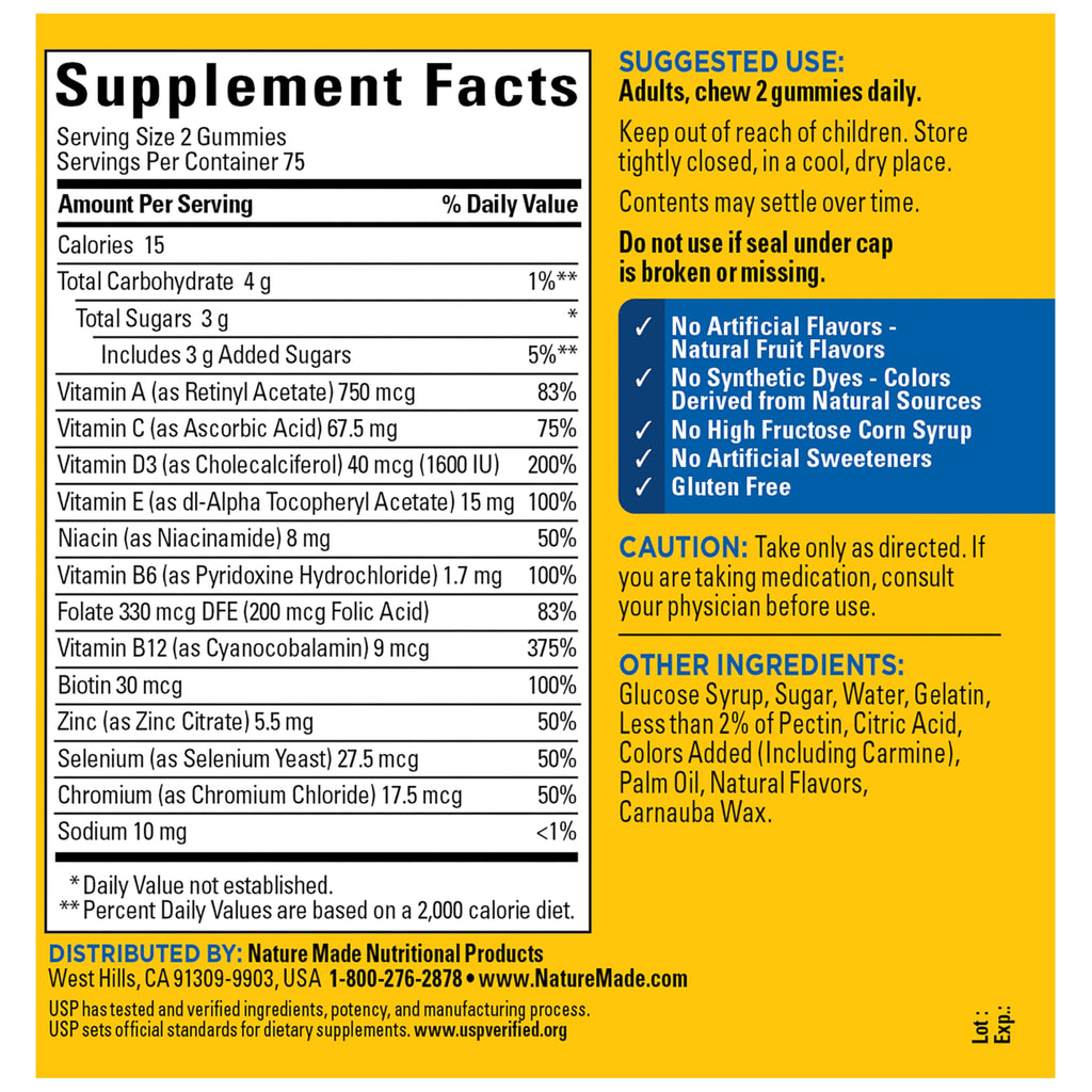 Nature Made Multi for Men, Mens Multivitamins Gummies, 150 Count | Gummy Vitamins and Minerals for Energy Metabolism Support, Multivitamin for Men, Cherry & Mixed Berry Flavors, 75 Day Supply
