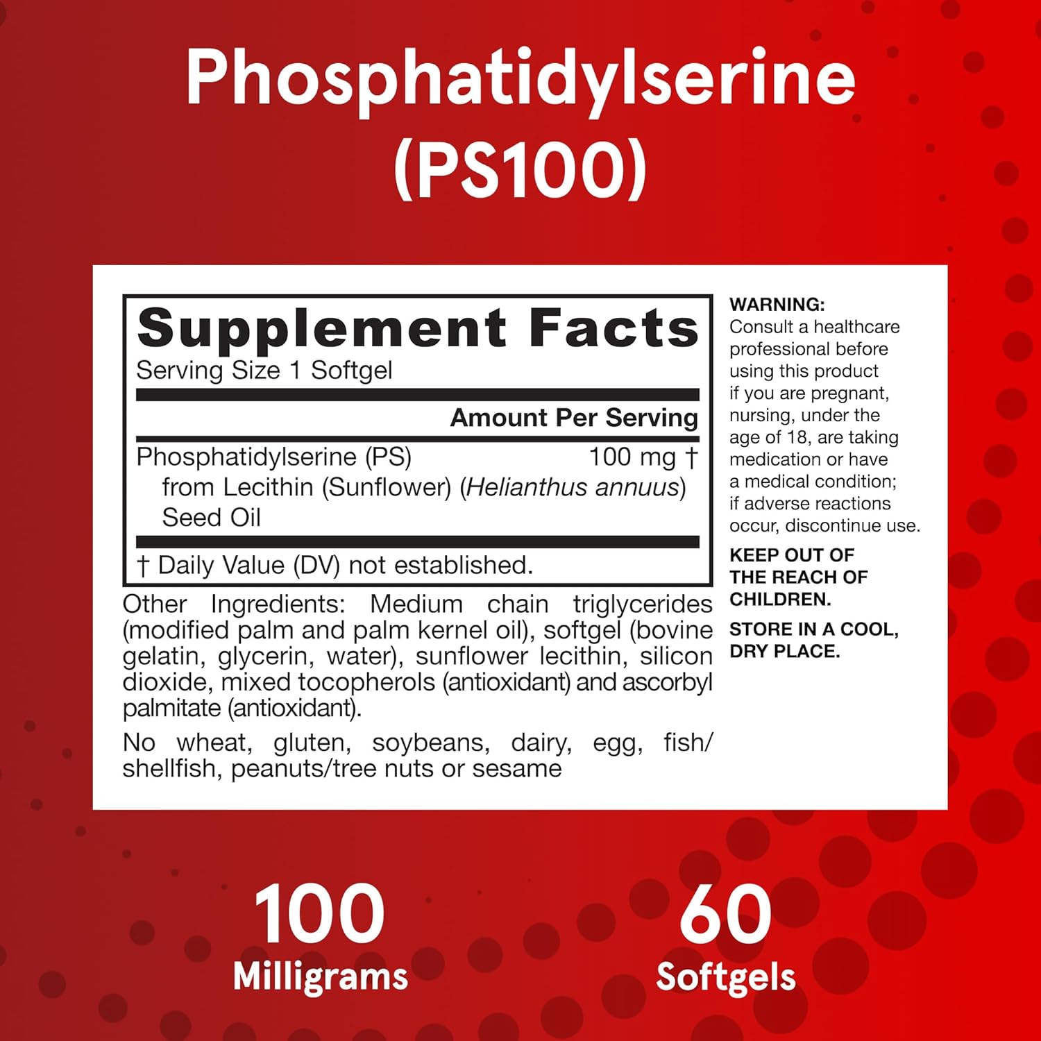Buy now Jarrow Formulas PS100 Phosphatidylserine 100 mg, Dietary Supplement for Brain Health and Cognition Support, 60 Softgels, 20-60 Day Supply at indiglob india
