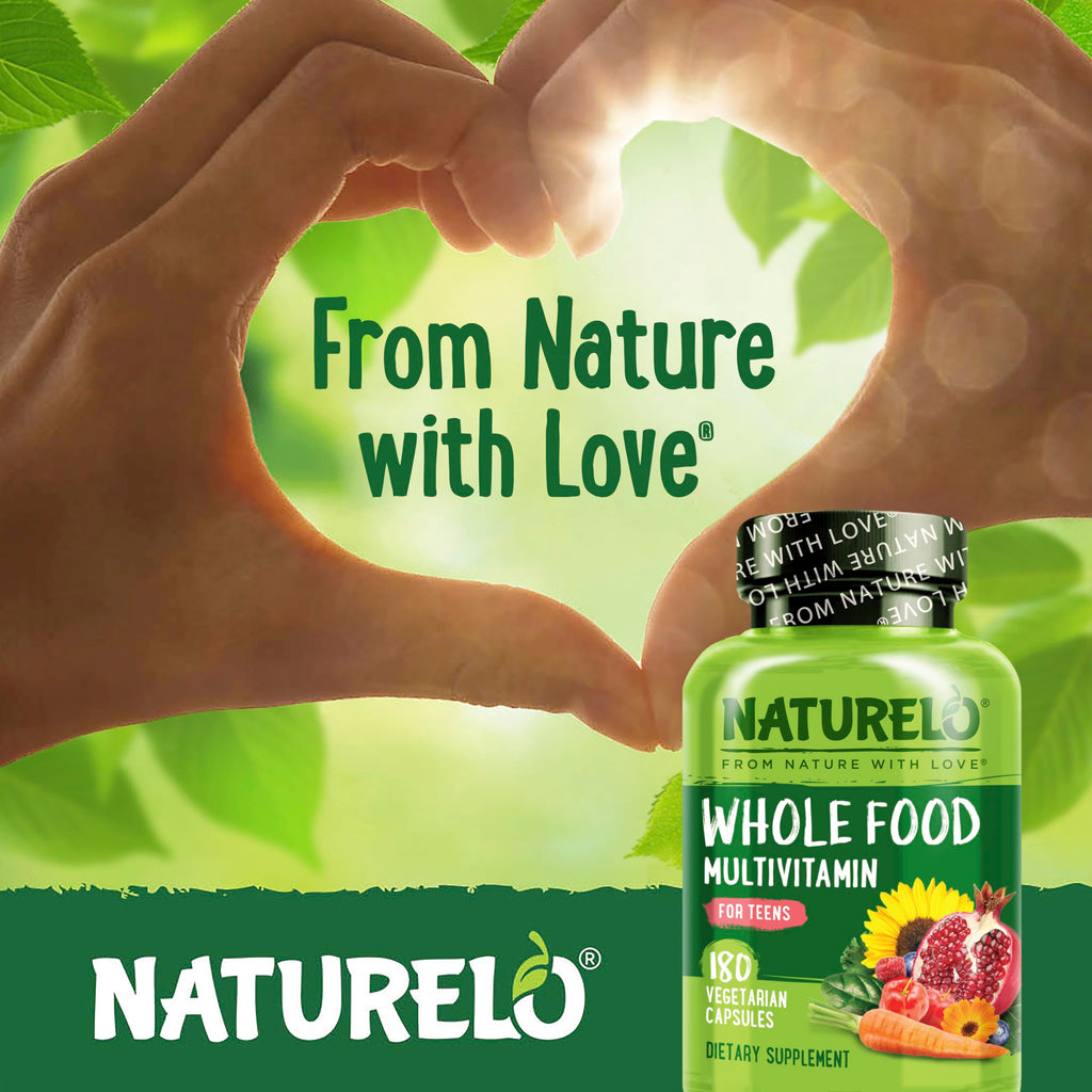 NATURELO Multivitamins for Teenage Girls/Boys, 180 Capsules | Whole Food Multivitamin with Minerals, Non-GMO, Vegetarian