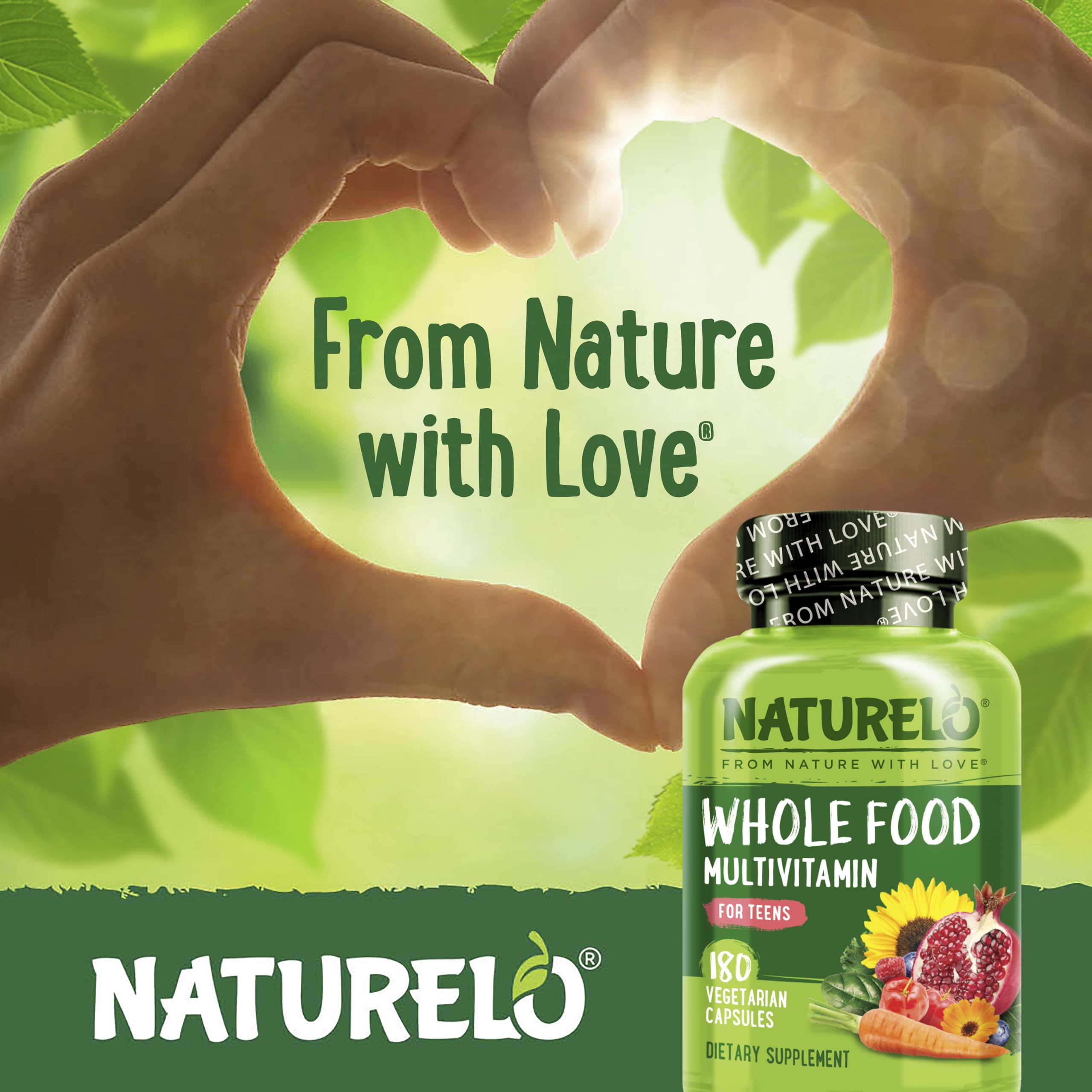 NATURELO Multivitamins for Teenage Girls/Boys, 180 Capsules | Whole Food Multivitamin with Minerals, Non-GMO, Vegetarian