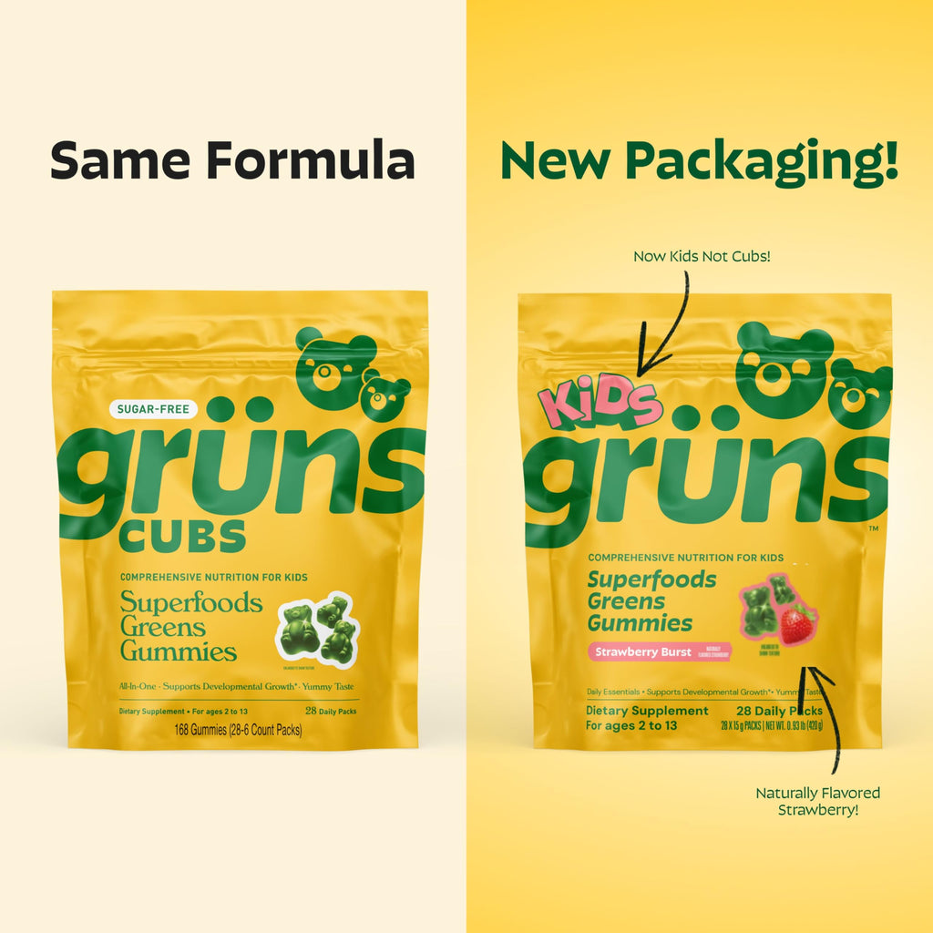 Gruns Kids Multivitamin Kids Greens Gummies, 28 ct | Daily Supplement with Vitamins, Minerals, Adaptogens, and Prebiotic Fiber