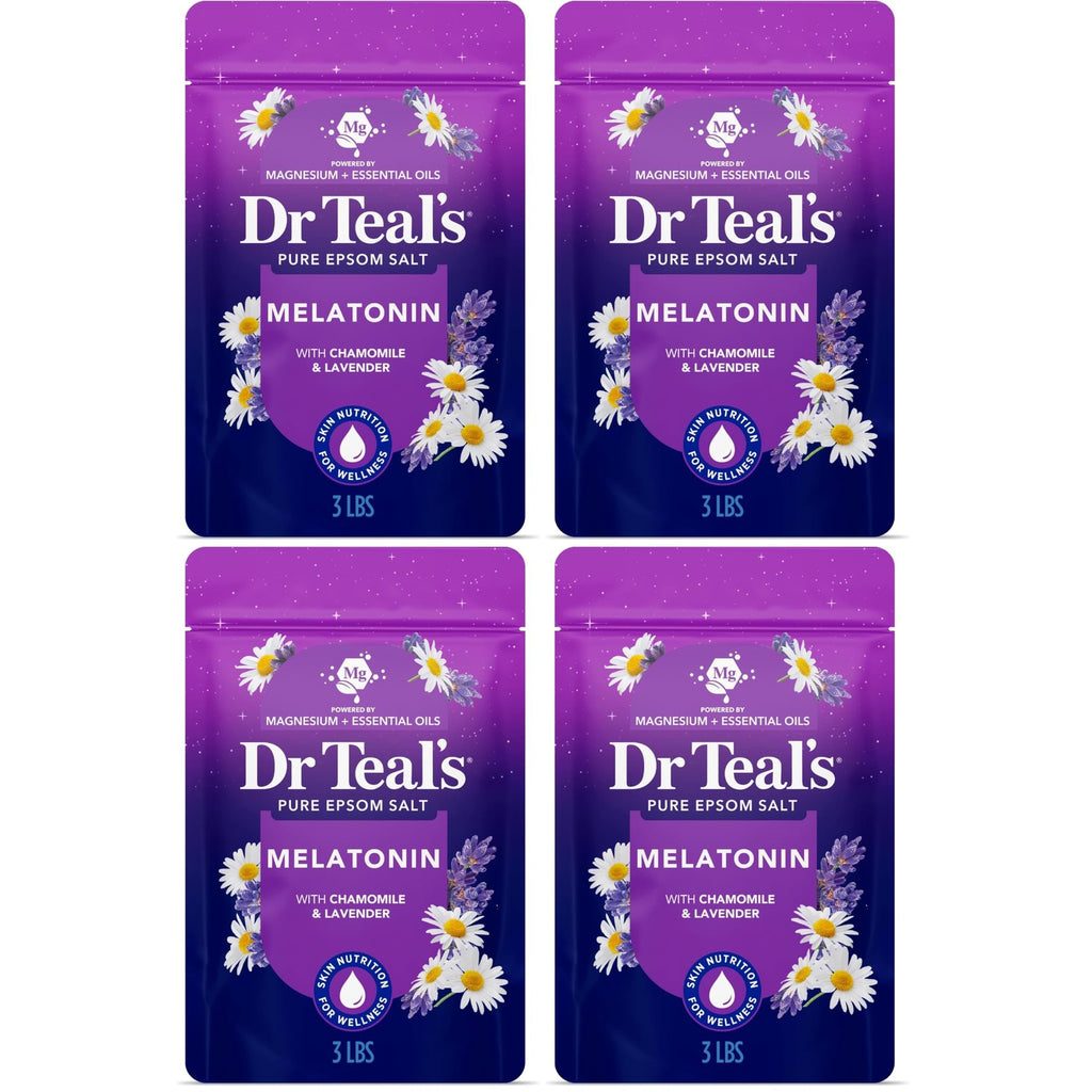 Dr Teal's Epsom Salt Magnesium Soak, Sleep Blend with Melatonin, Lavender & Chamomile Essential Oils, 3 lbs