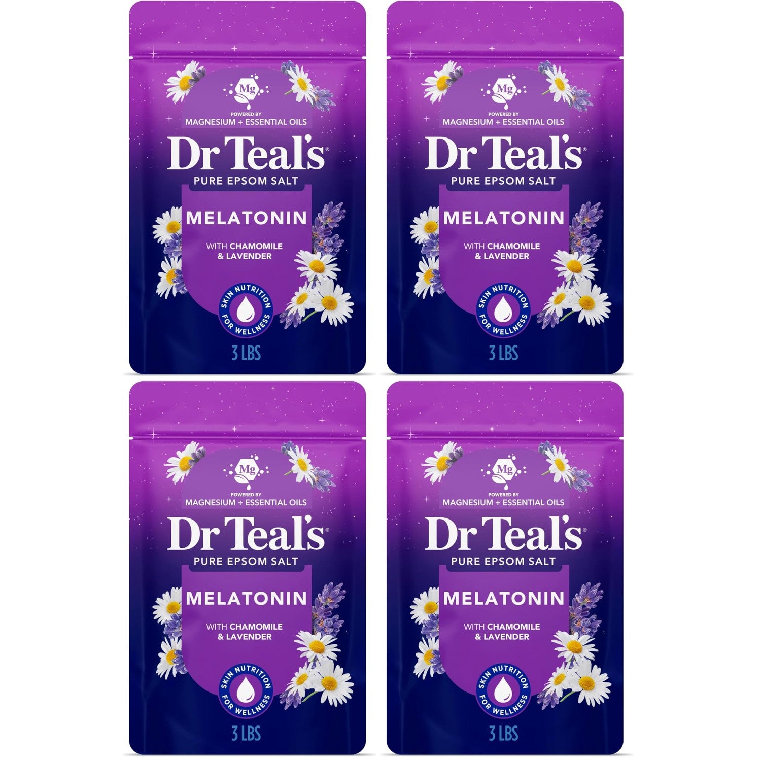 Dr Teal's Epsom Salt Magnesium Soak, Sleep Blend with Melatonin, Lavender & Chamomile Essential Oils, 3 lbs