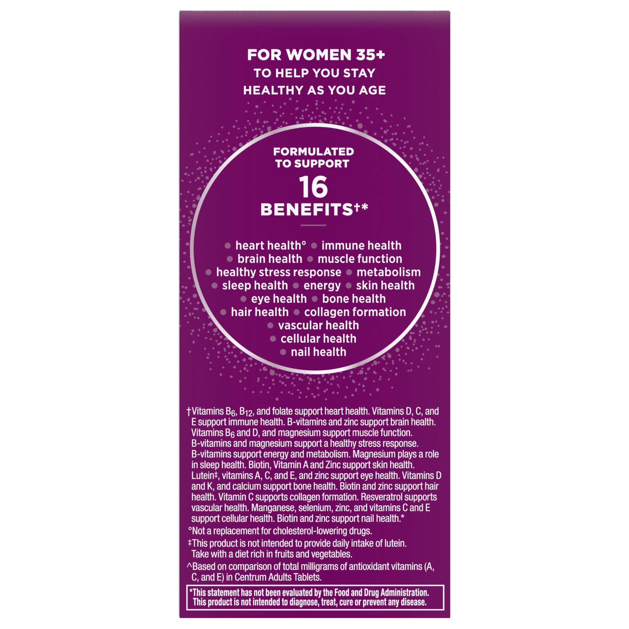 Centrum Age Defy for Women 35 and Over, 60 Tablets | High-Potency Multivitamin and Healthy Aging Supplement ,Multivitamin with Resveratrol, and Niacin for NAD+ Level Support