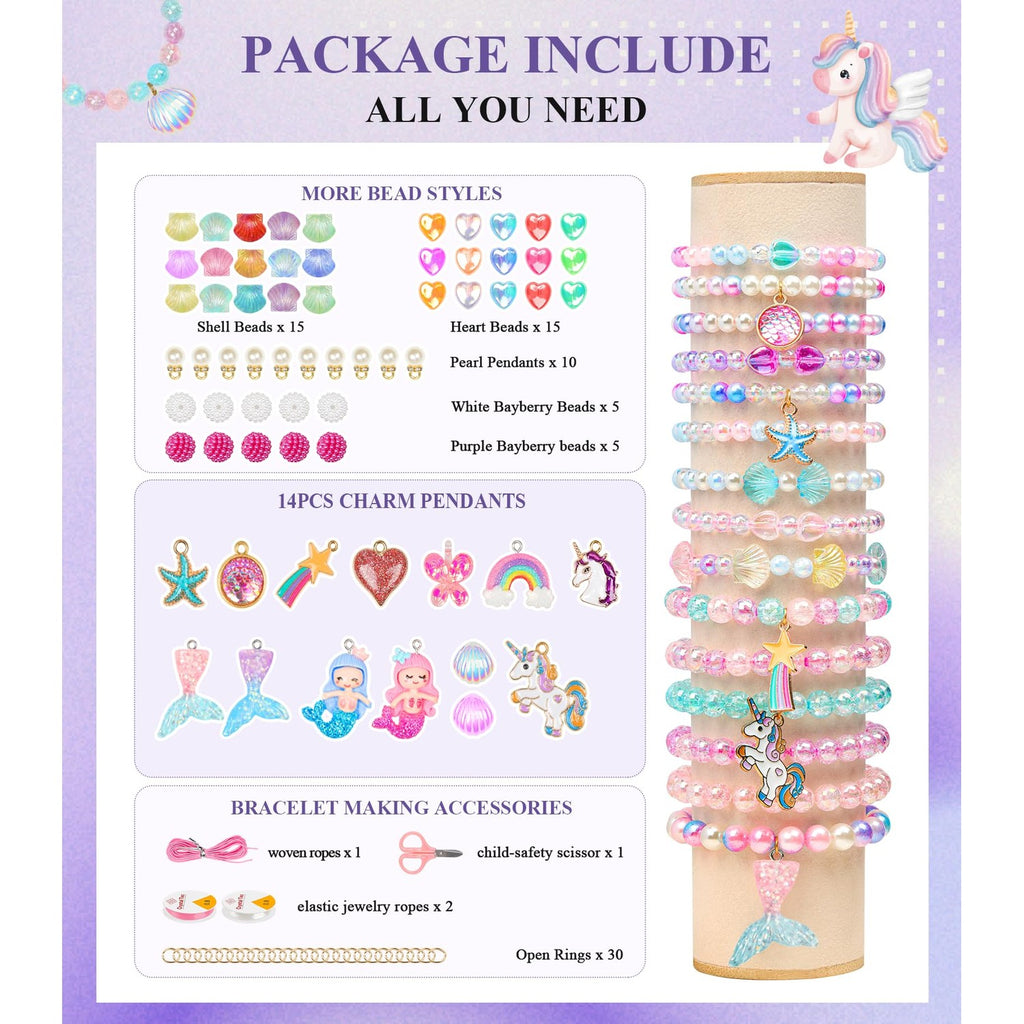 900Pcs Mermaid Bracelet Making Kit for Girls, Charm Beads Jewelry Making
