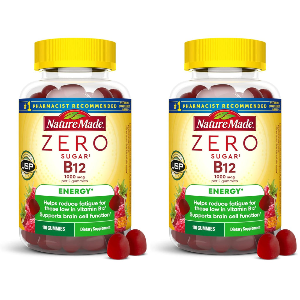 Nature Made Zero Sugar Energy Vitamin B12 Gummies, 110 Sugar Free Gummies | B12 Vitamin 1000 mcg per Serving, Energy Metabolism Support, Aspartame Free, Raspberry Flavor, 55 Day Supply