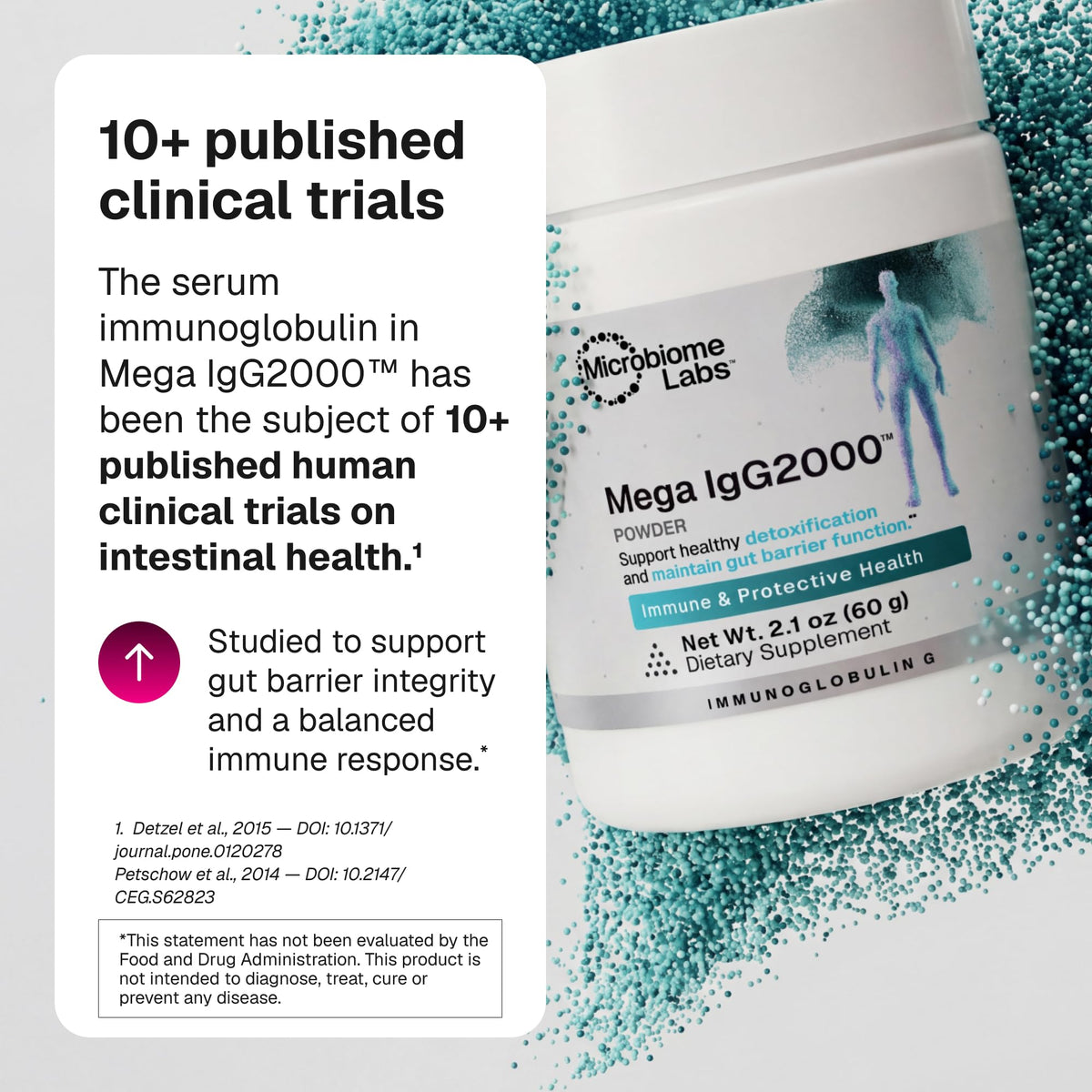 Microbiome Labs Mega IgG2000 Gut Health Powder for Women, Men & Kids 2+ - IgG Immunoglobulin Supplement for Digestive Health Support - Dairy-Free Bovine Colostrum Supplement Alternative (2.1 Ounces)