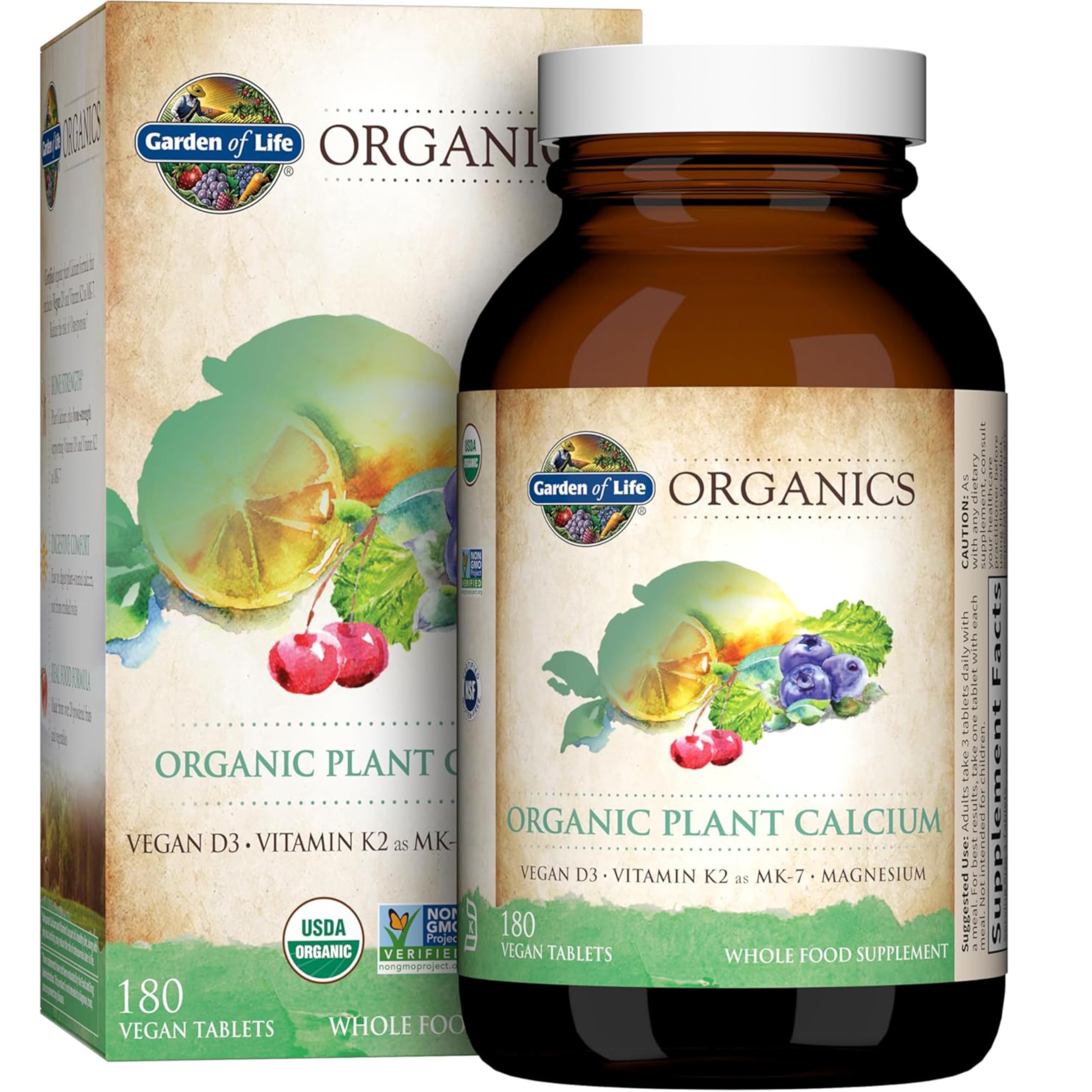 Garden of Life Calcium Supplement with Magnesium & Organic Vitamin D3 K2, Made from Whole Foods, Gluten-Free, 90 Count | Magnesium & Vitamin D3 K2, Made from Whole Foods, Gluten-Free