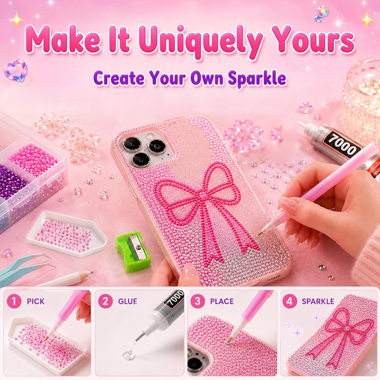Redtwo 4mm 20000Pcs Bedazzling Kit with Rhinestones | 24 Colors Flatback Rhinestones, 4Pcs 10ml Jewelry Glue and Tools for Clothes, Books, Shoes and Crafts