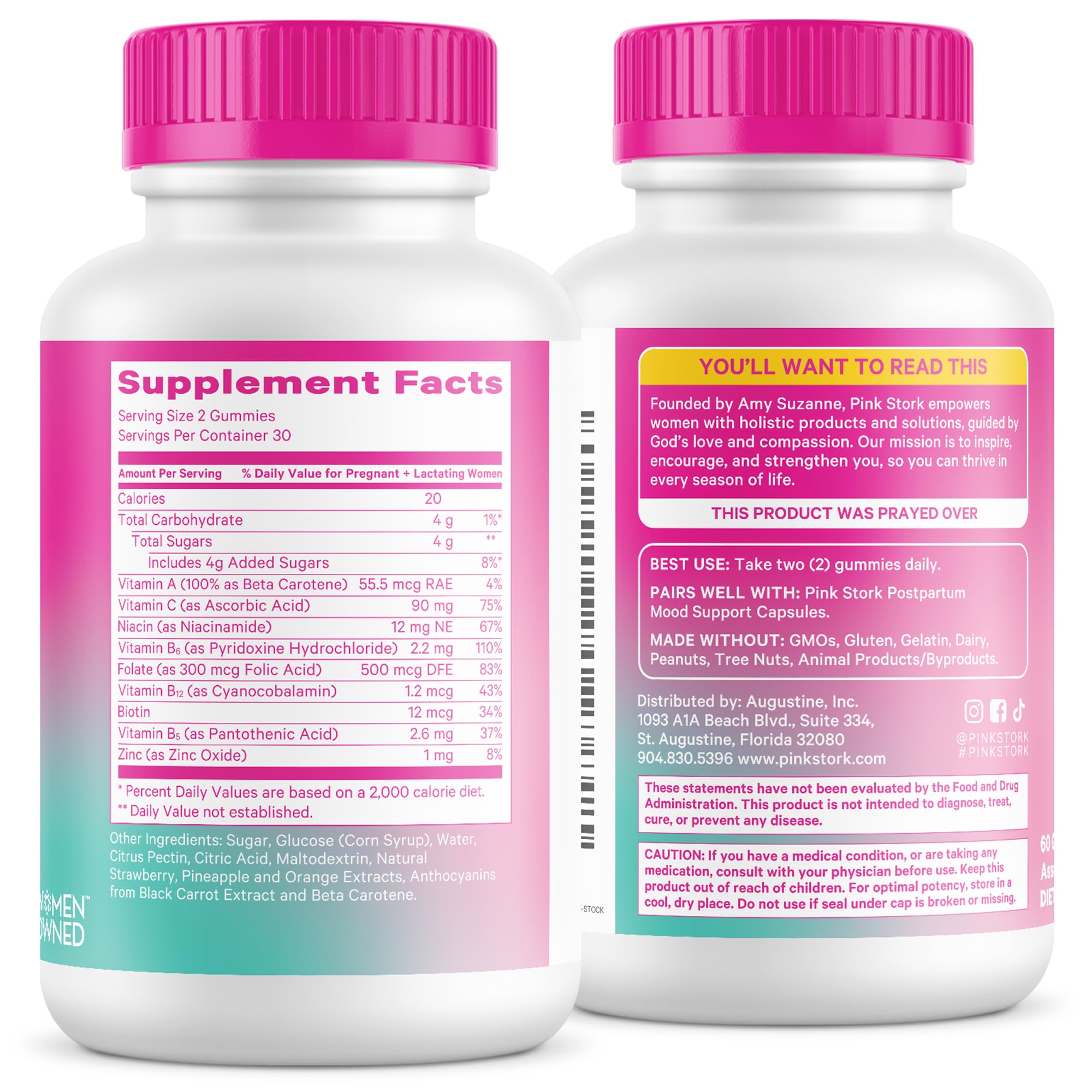 Pink Stork Total Postnatal Vitamin Gummies, 60 Count | Multivitamin for Postpartum Recovery, Lactation Support, Folic Acid, B6, Zinc, + Vitamin C, Postpartum Essentials