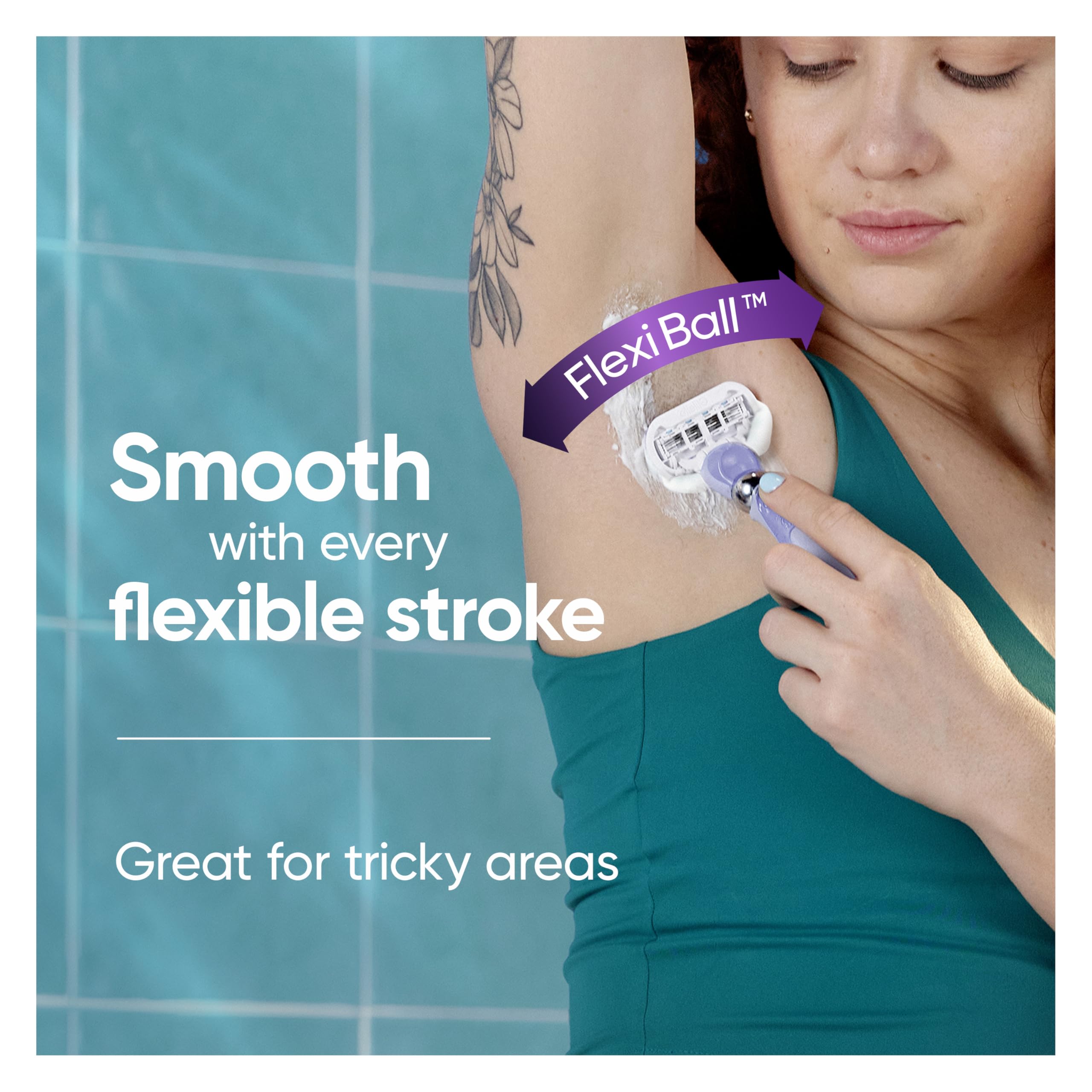 Gillette Venus Razor for Women, Extra Smooth Contour, Includes 1 Reusable Razor Handle + 4 Count 5-Bladed Razor Refills, with Flexiball Pivoting Handle and Shower Holder