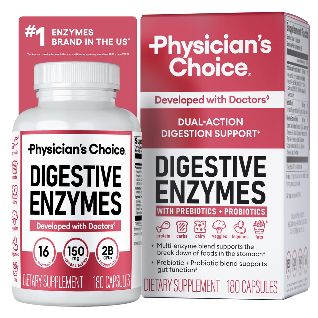 Physician's CHOICE Digestive Enzymes for Bloating & Digestion - Fast-Acting 16 Enzyme Formula with Organic Prebiotics & Probiotics for Gut & Digestive Health - Meal Time Discomfort Relief - 90 CT