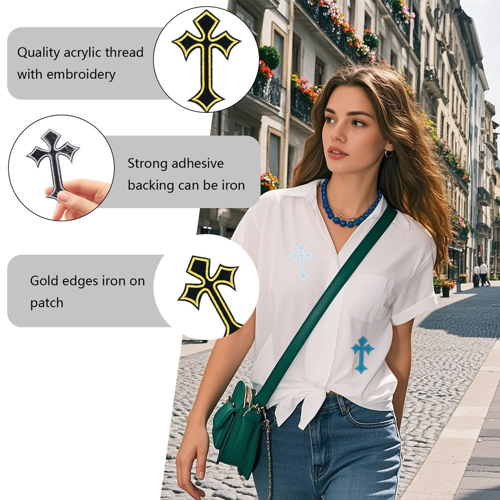26PCS Cross Iron-On Patches,Style Embroidered Applique for Jeans,Hats,Jackets,Backpacks,Vintage Cross Patches for DIY Clothing & Decorative Repair