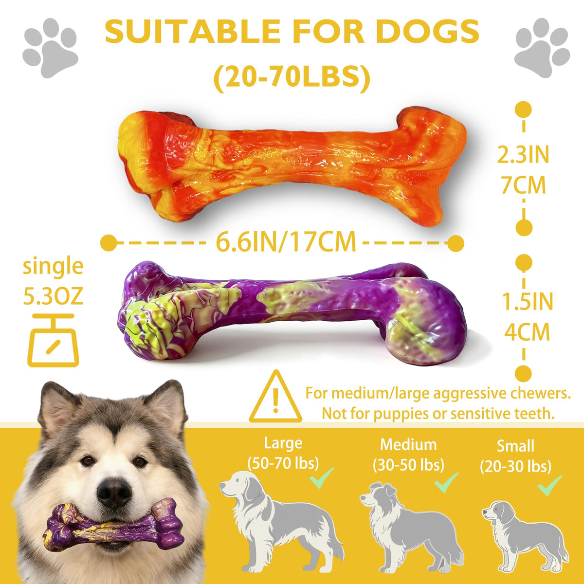 3-Pack Dog Chew Toys for Aggressive Chewers, Medium Large Breed