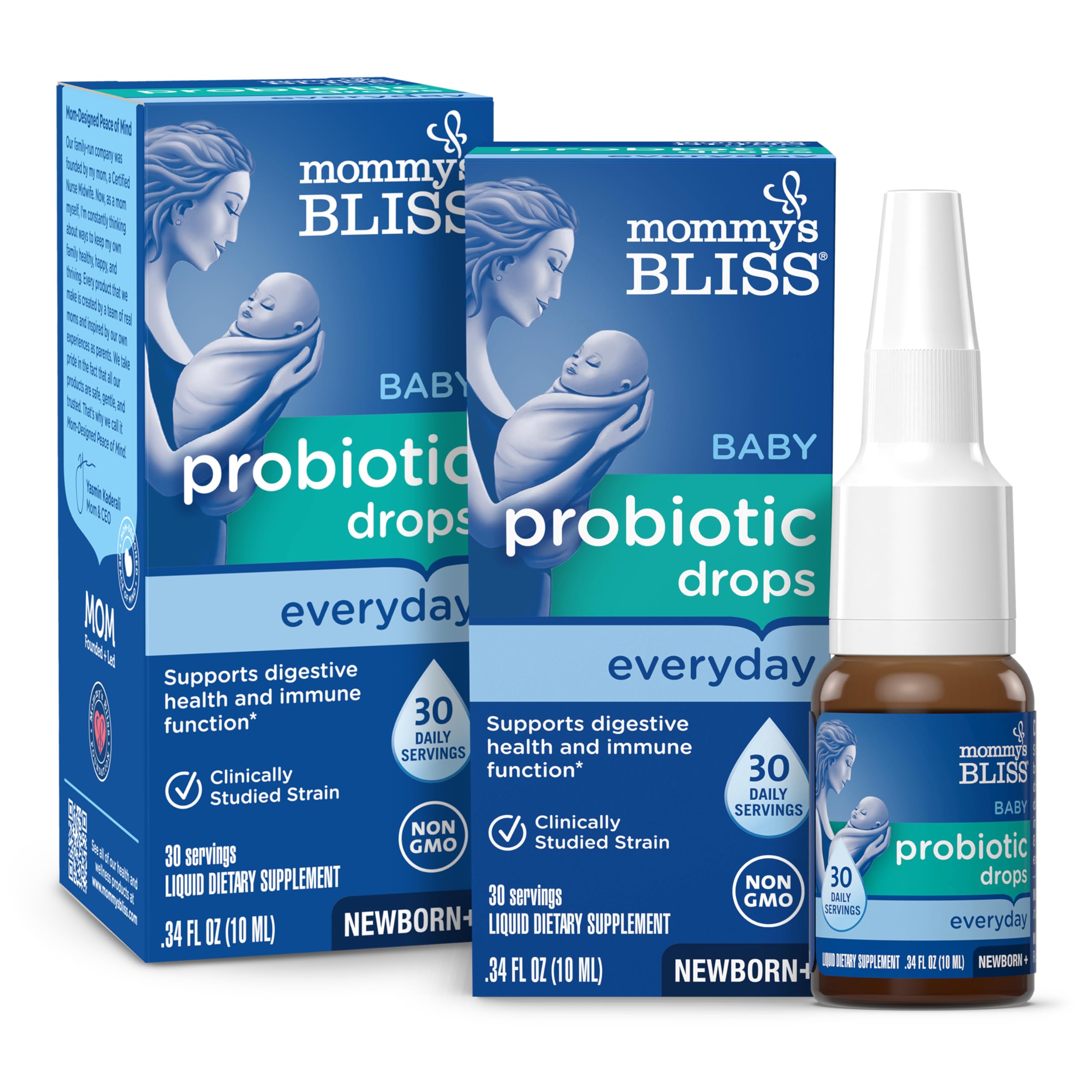 Mommy's Bliss Baby Probiotic Drops Everyday - Gas, Constipation, Colic Symptom Relief - Newborns & Up - Natural, Flavorless, 0.34 Fl Oz