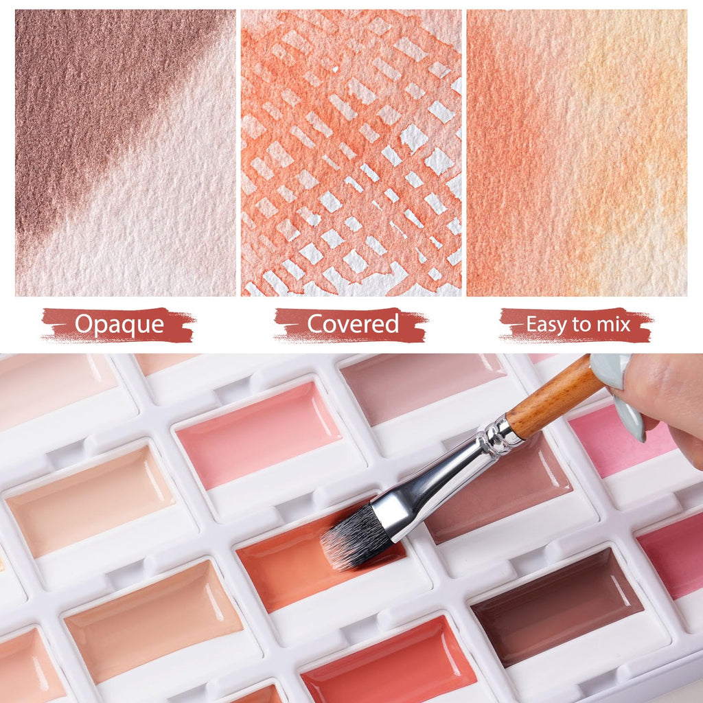 Fuumuui CREAMORA Watercolor Paint Set 24 Color Opaque Semi-Solid Warm Terracotta | for Soft Gradient, Figure Painting, Portrait Sketch, Professional Art Supplies Artists & Beginner Painting Sketching