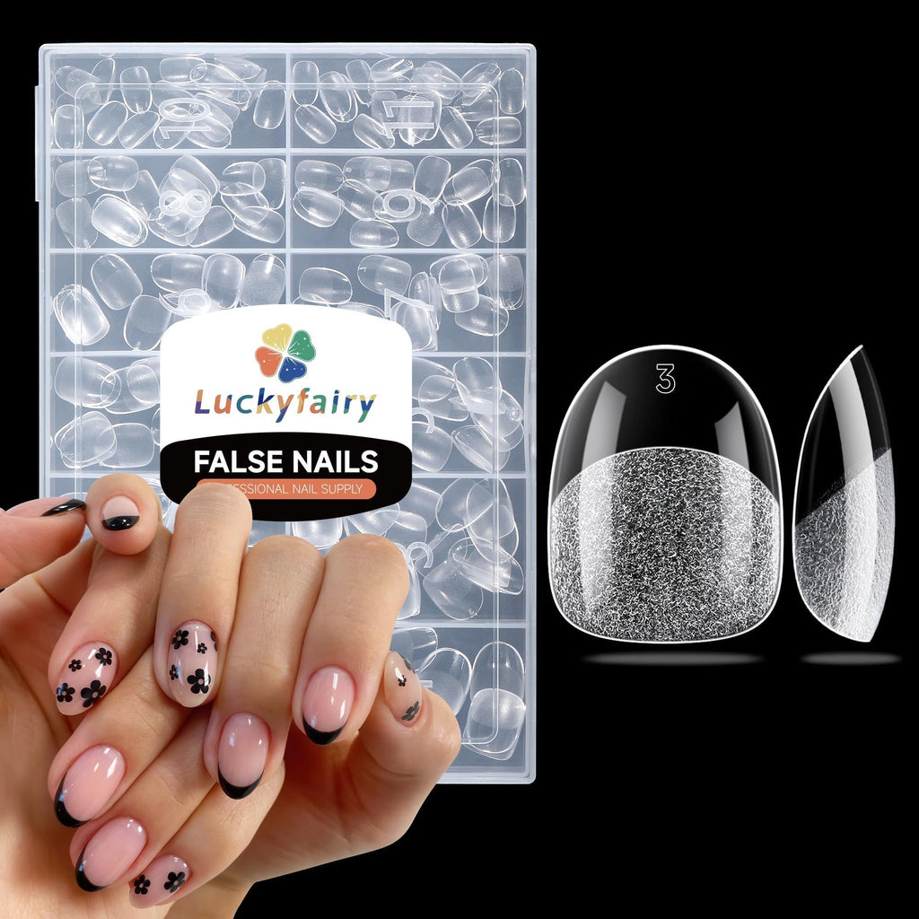 Luckyfairy Extra Short Square Fake Nails, Soft Gel Pre-Shaped Acrylic XS Short Square Nail Tips, Half Matte Full Cover Clear Press on Flase Nail Tips for Nail Extension Home DIY 240pcs/12 Sizes