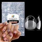 Luckyfairy Extra Short Square Fake Nails, Soft Gel Pre-Shaped Acrylic XS Short Square Nail Tips, Half Matte Full Cover Clear Press on Flase Nail Tips for Nail Extension Home DIY 240pcs/12 Sizes