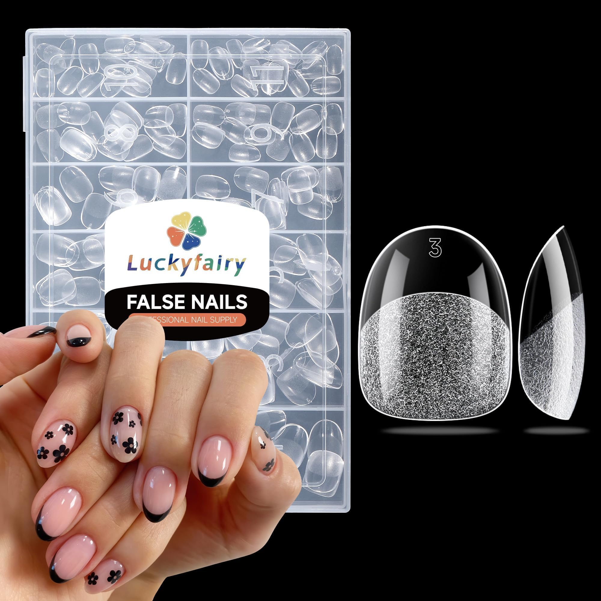 Luckyfairy Extra Short Square Fake Nails, Soft Gel Pre-Shaped Acrylic XS Short Square Nail Tips, Half Matte Full Cover Clear Press on Flase Nail Tips for Nail Extension Home DIY 240pcs/12 Sizes