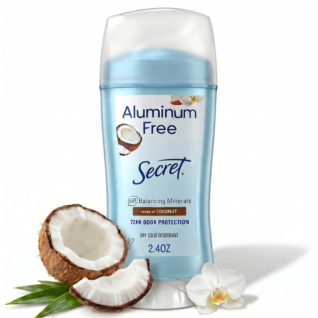 Secret Aluminum Free Deodorant for Women, 72hr Odor Protection, Naturally Derived Ingredients, Free of Parabens Dyes Talc & Baking Soda, PH Balancing Minerals, Dry Solid, Cotton Scent, 2.4 oz