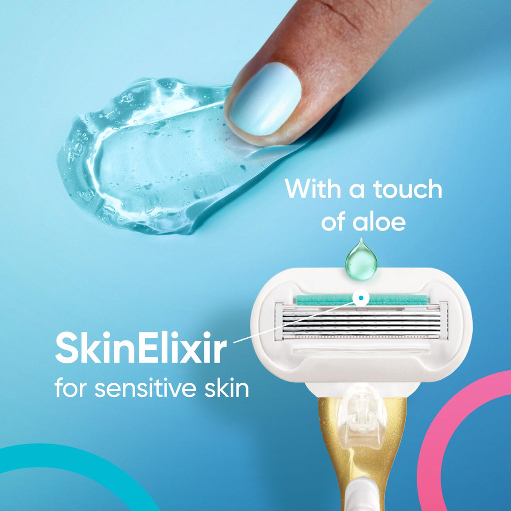 Gillette Venus Extra Smooth Sensitive Gold Women's Razor Handle + 2 Blade Refills, includes Shower Holder