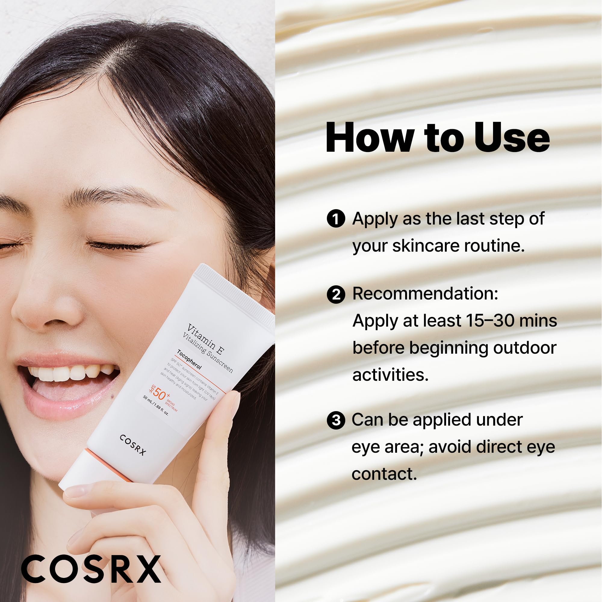 COSRX Vitamin E Sunscreen SPF 50, Natural Glow, for Oily Skin, 1.69 fl oz | Hydrating Face Sunscreen, Lightweight, Non-Sticky, No White Cast, Beach Essentials, Travel Essentials, Korean Skincare